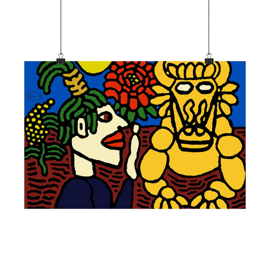 The warrior hailing the mighty golden dragon Matte Poster Horizontal (Small)