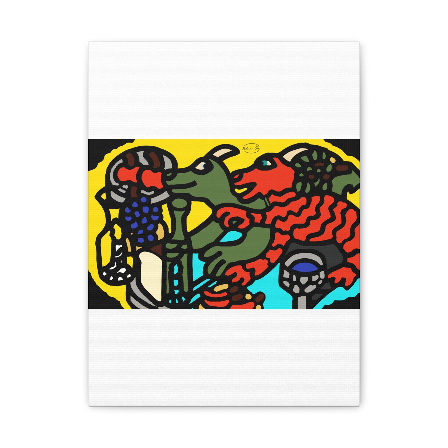 Two dragons enjoying a feast together Canvas (Small)