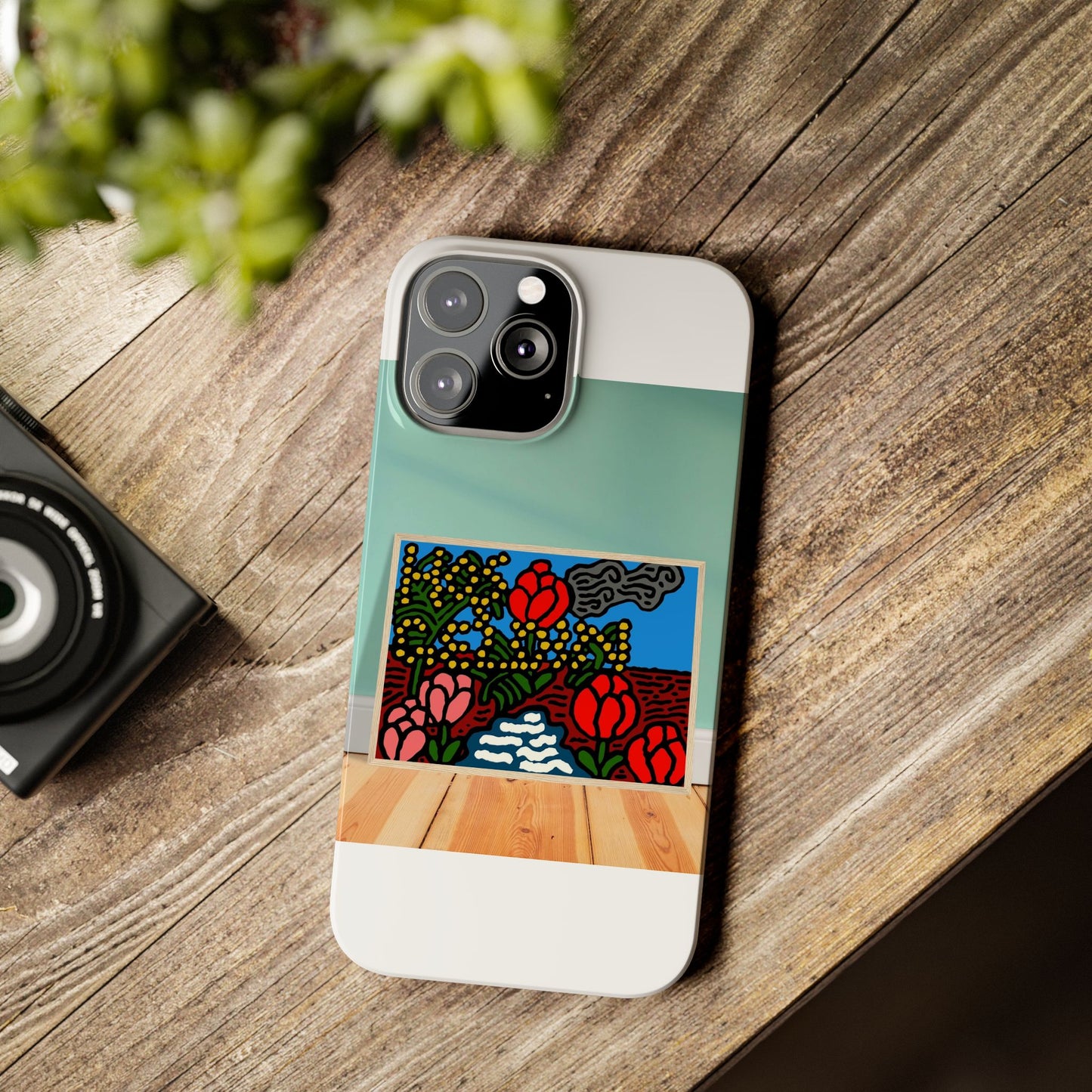 A field of tulips next to a wattle Slim Phone Case