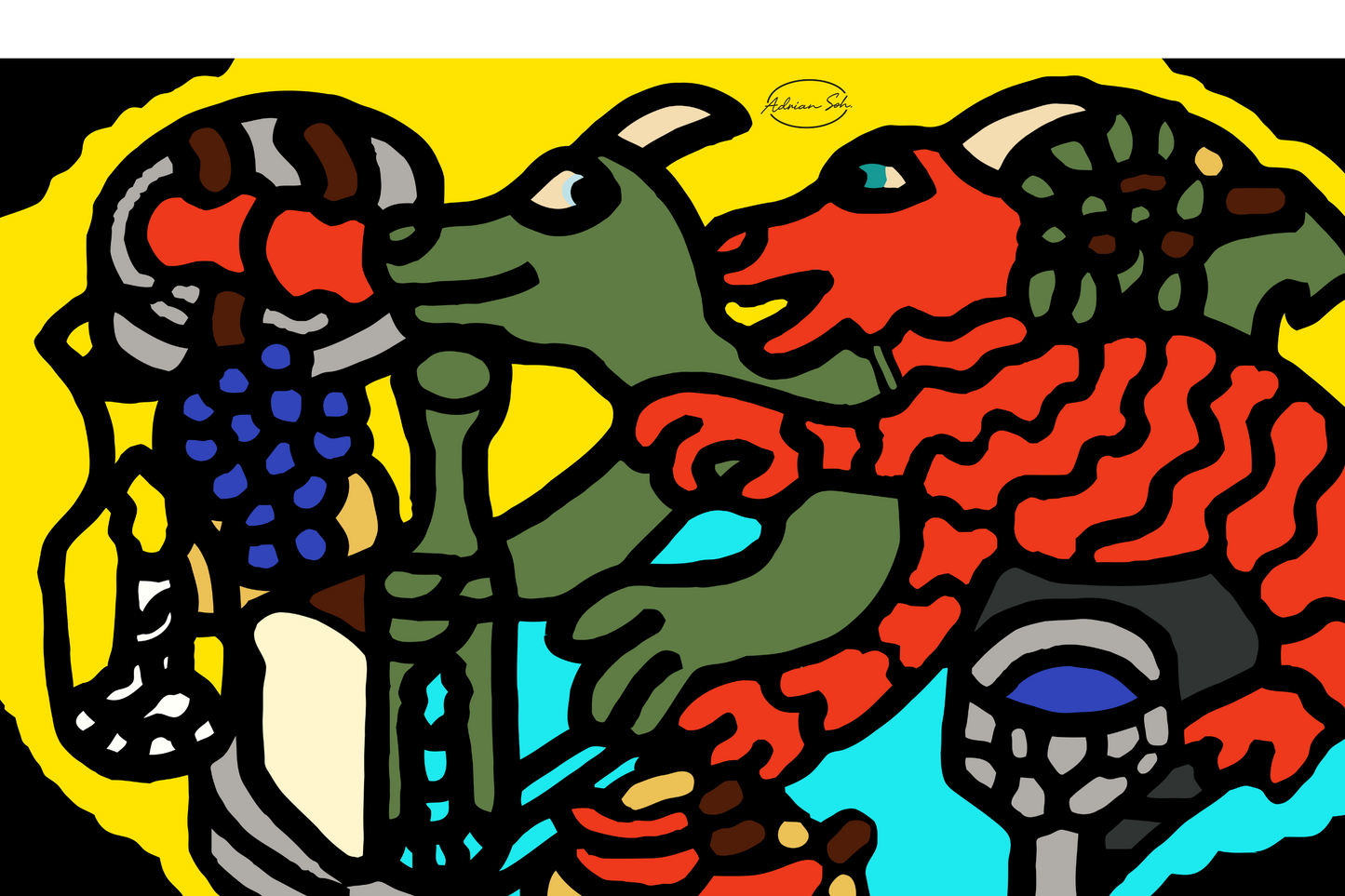 Mugs & Bottle- Two Dragons Enjoying a Feast Together