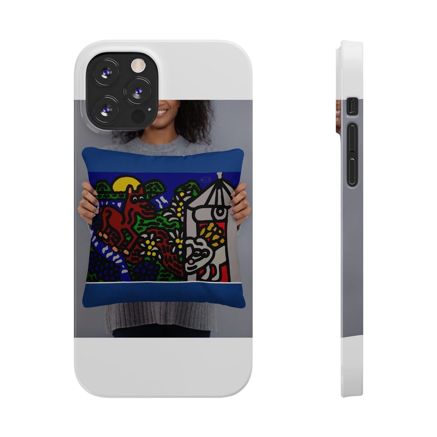 Bunny welcoming a friendly horse on his journey Slim Phone Case