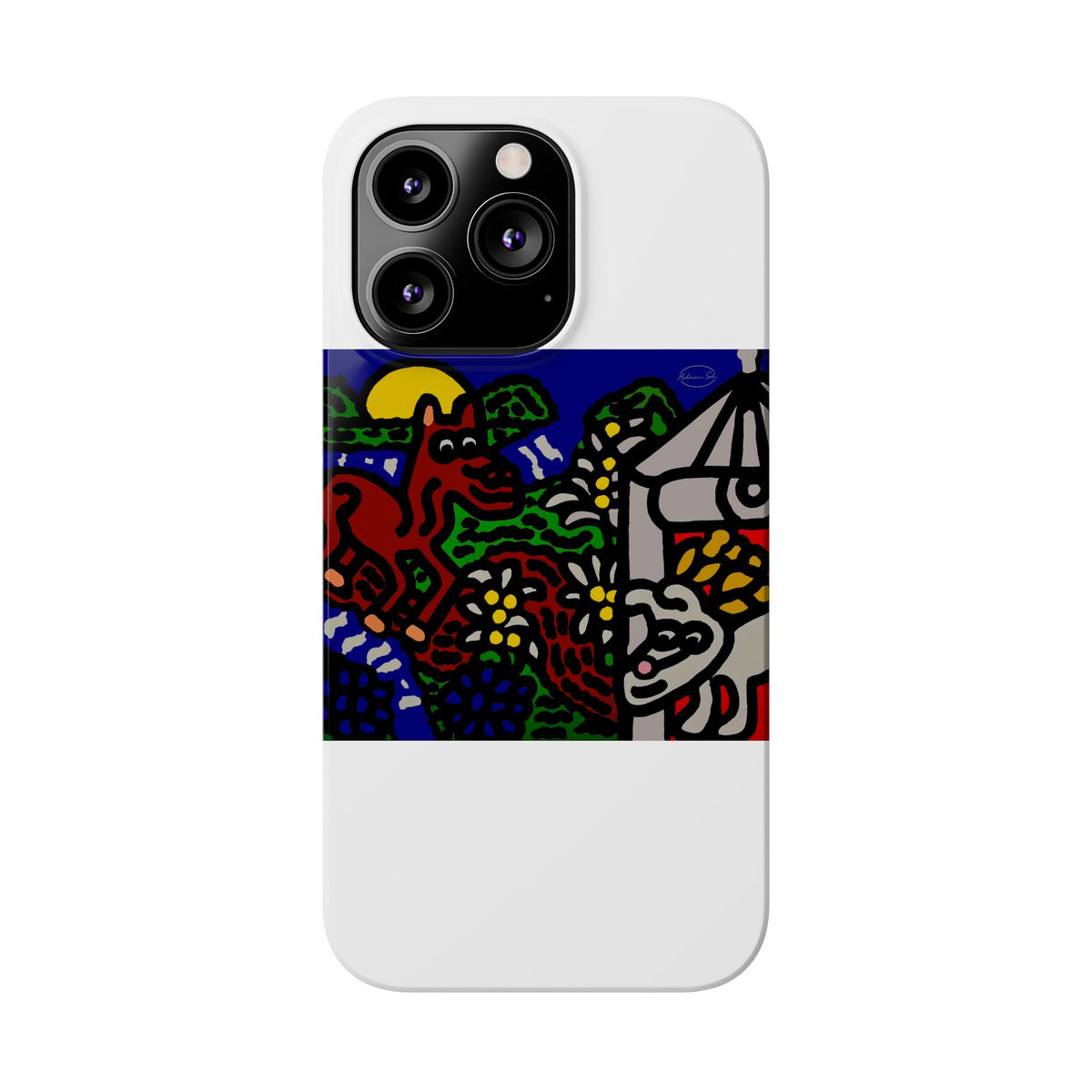 Bunny welcoming a friendly horse on his journey Slim Phone Case