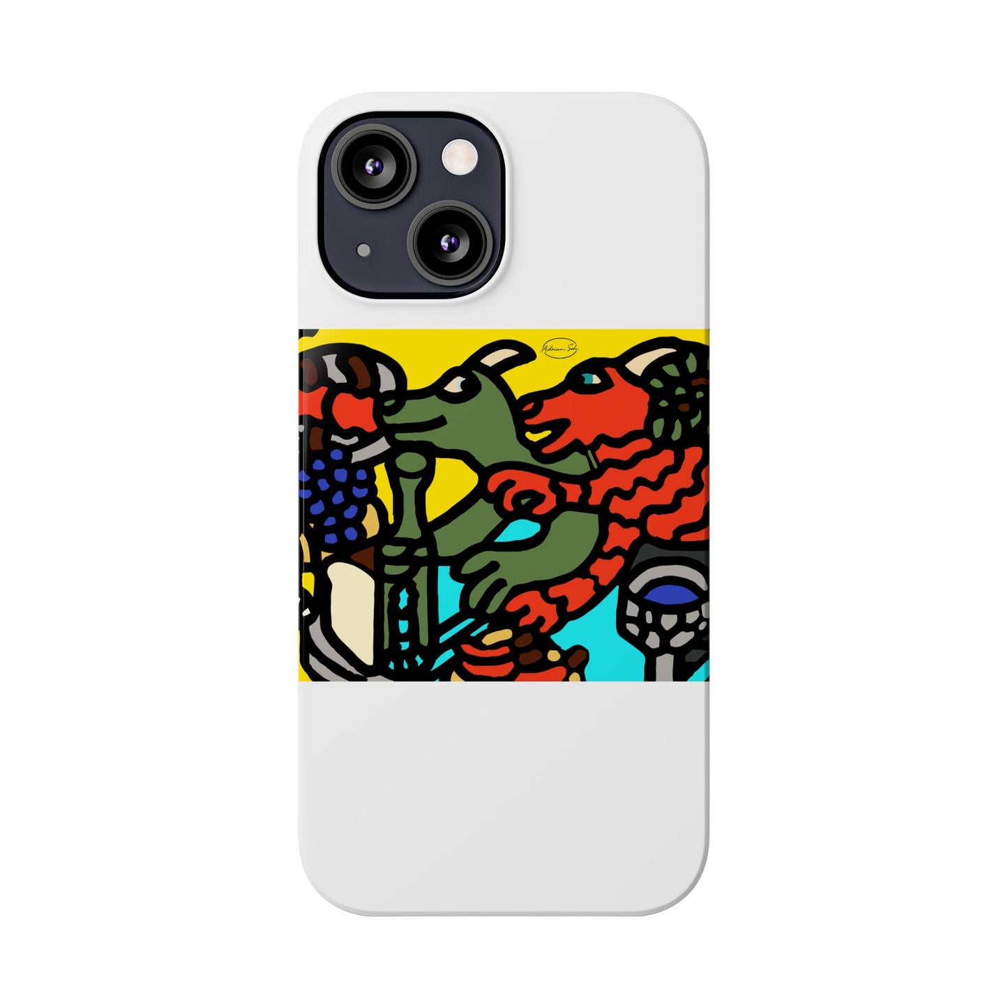 Two dragons enjoying a feast together Slim Phone Case