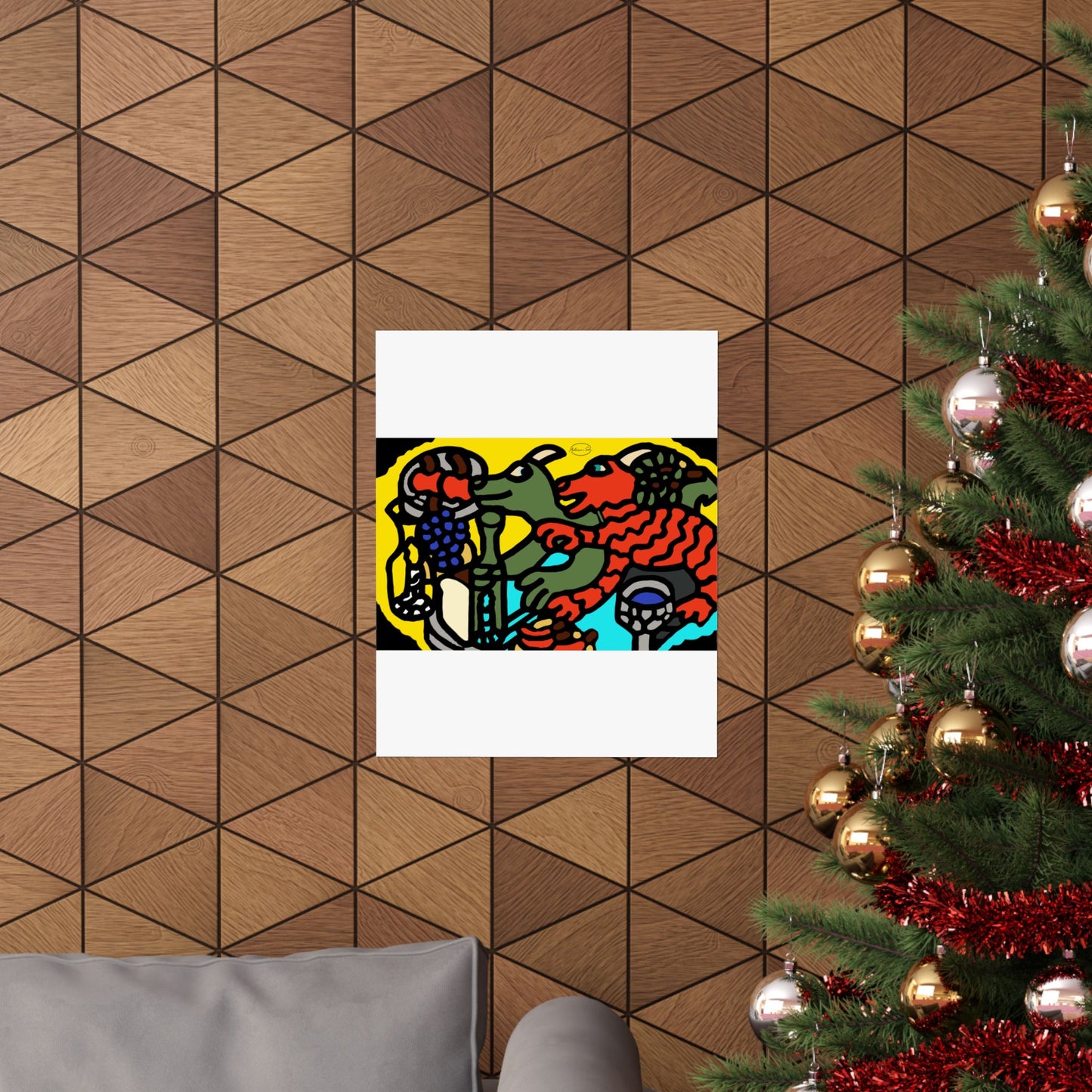 Two dragons enjoying a feast together Matte Poster Vertical (Small)