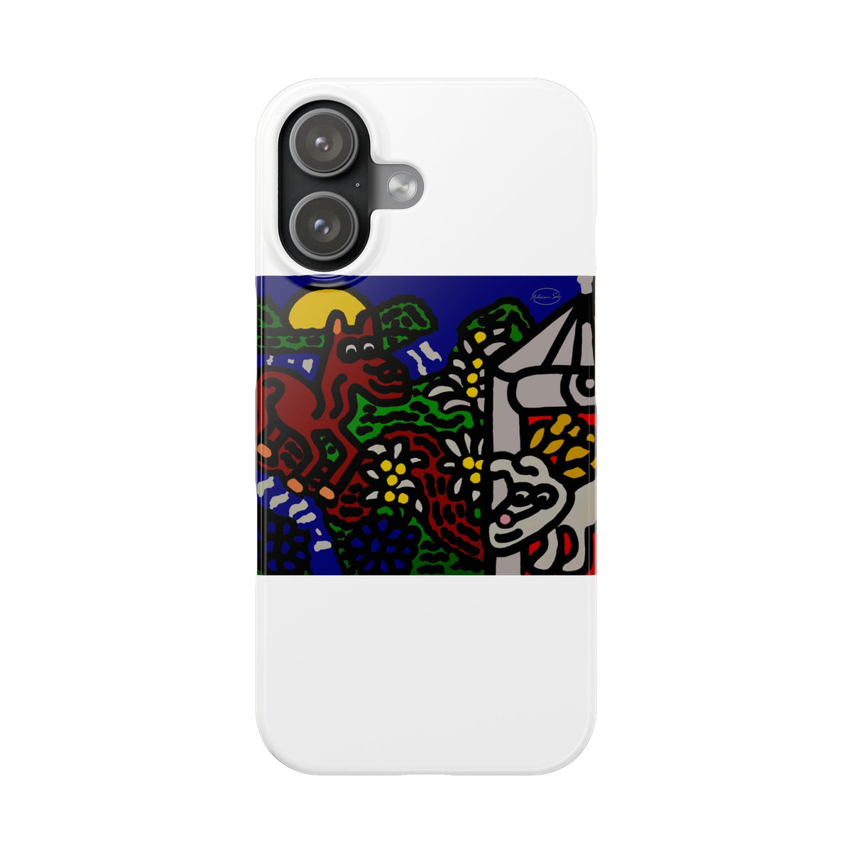 Bunny welcoming a friendly horse on his journey Slim Phone Case