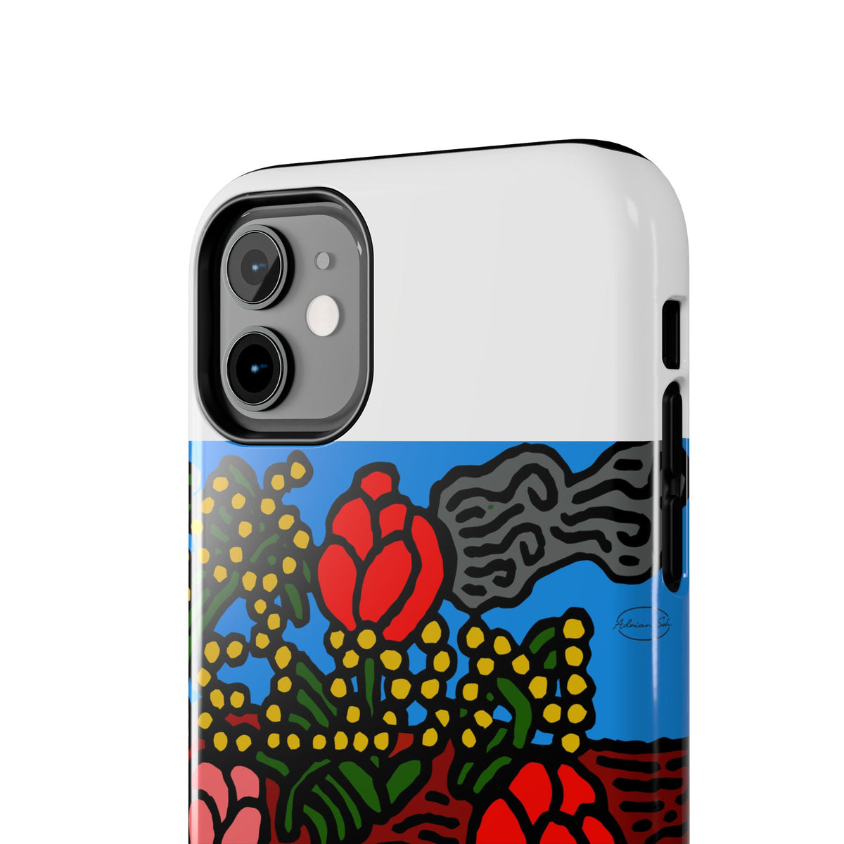 A field of tulips next to a wattle Tough Phone Case
