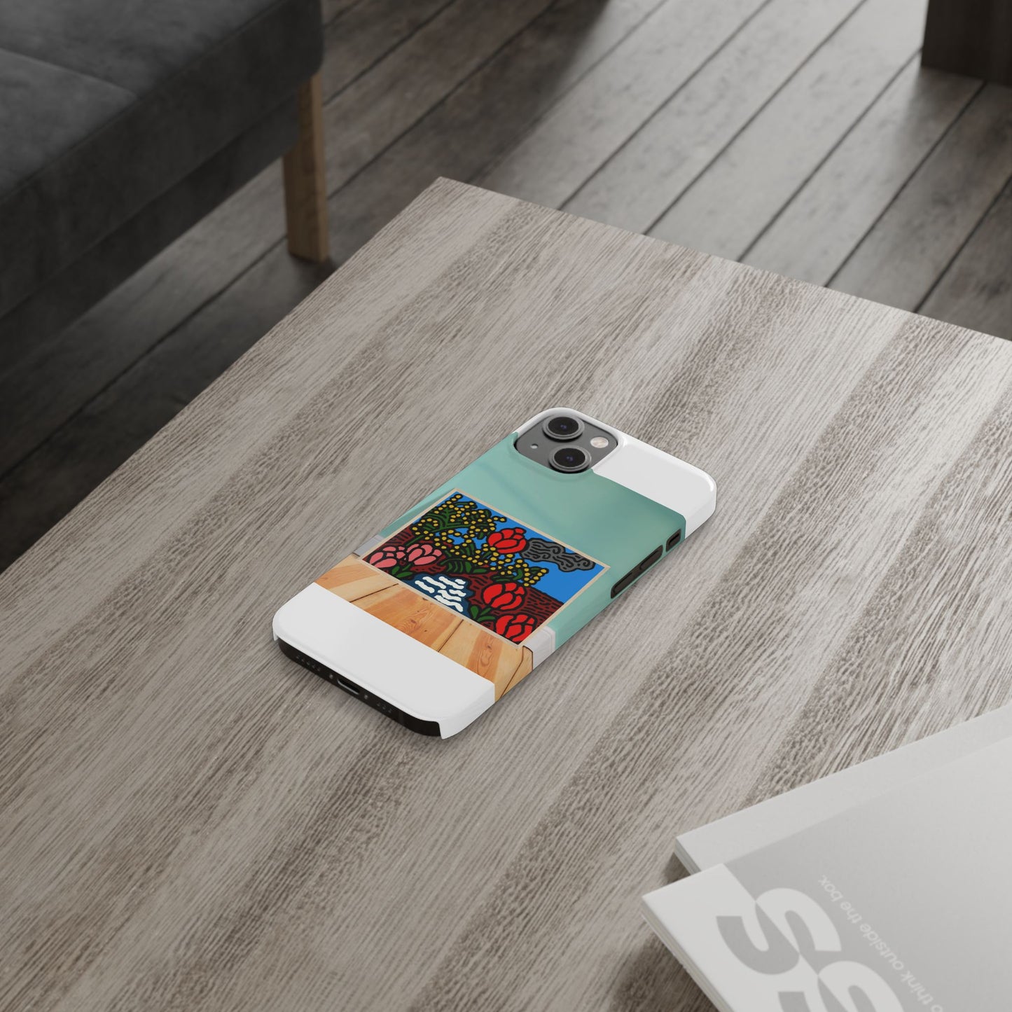 A field of tulips next to a wattle Slim Phone Case