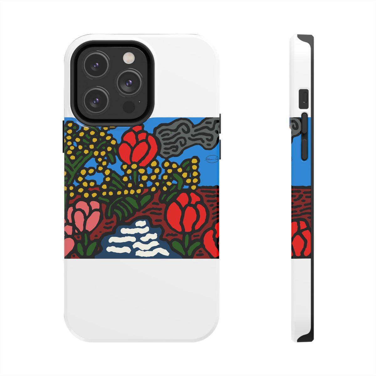 A field of tulips next to a wattle Tough Phone Case