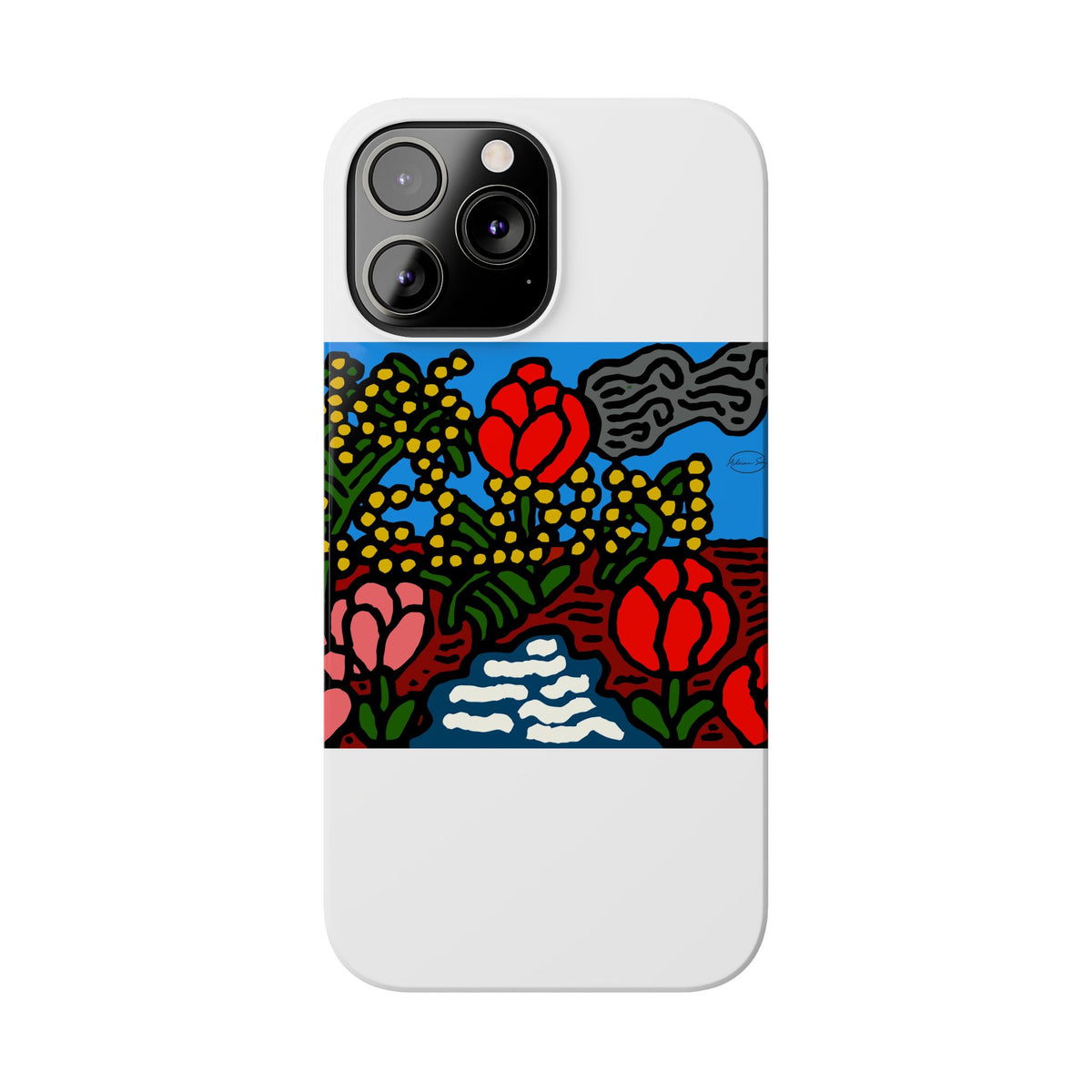 A field of tulips next to a wattle Slim Phone Case