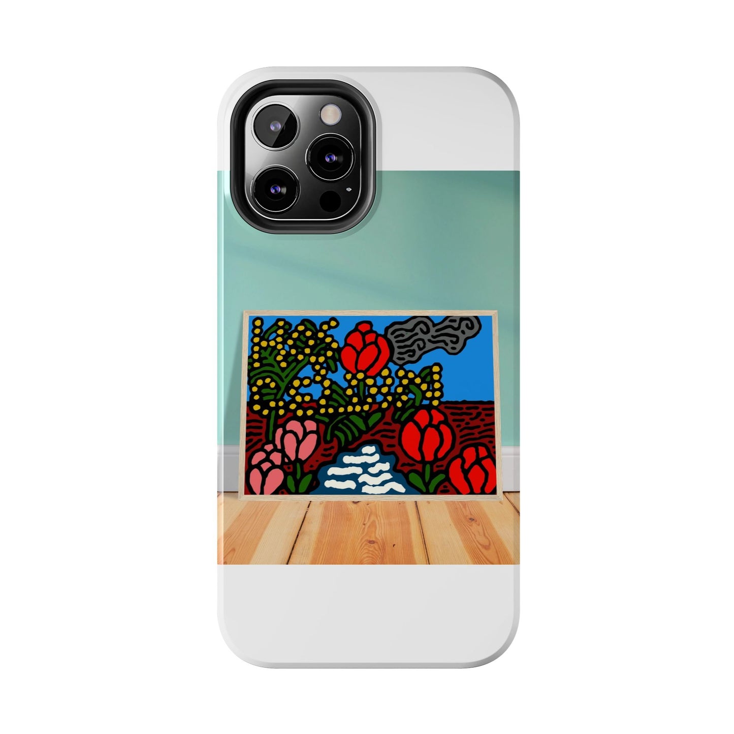 A field of tulips next to a wattle Tough Phone Case