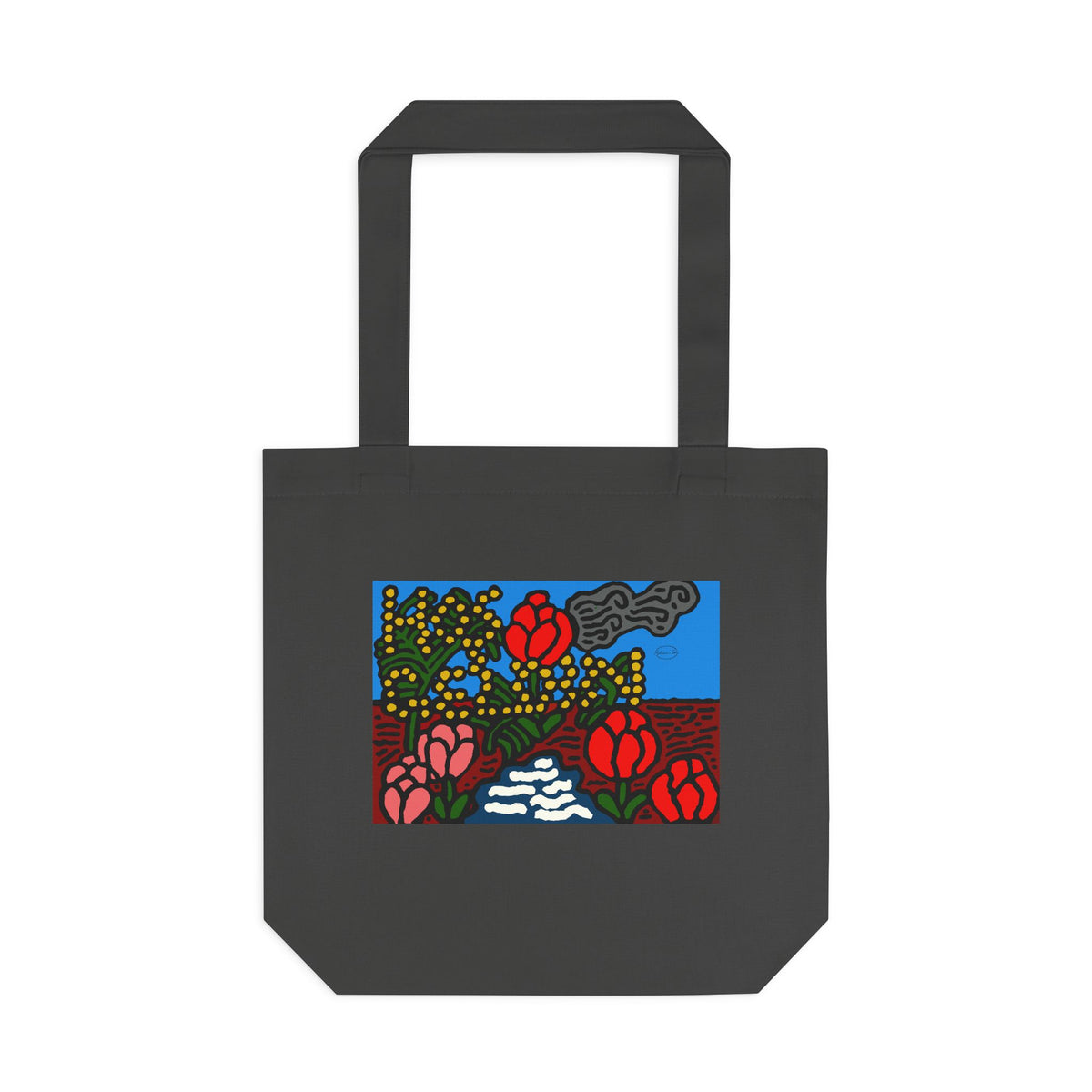 A field of tulips next to a wattle Classic Tote Bag
