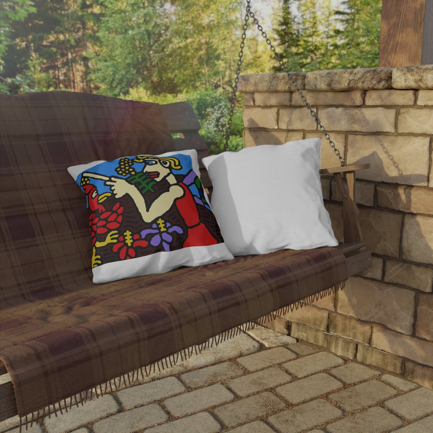 The hen gaining a blessing from a fairy — Outdoor Pillow