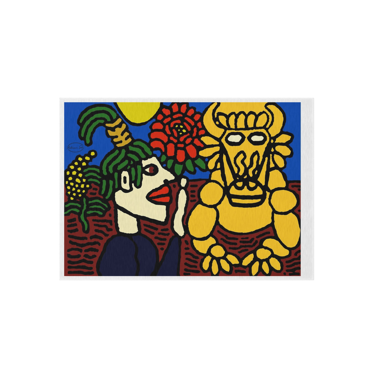 The warrior hailing the mighty golden dragon — Outdoor Rug