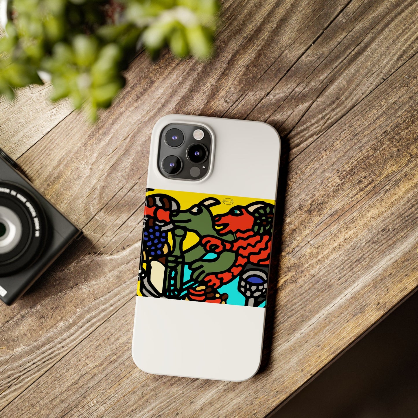 Two dragons enjoying a feast together Slim Phone Case