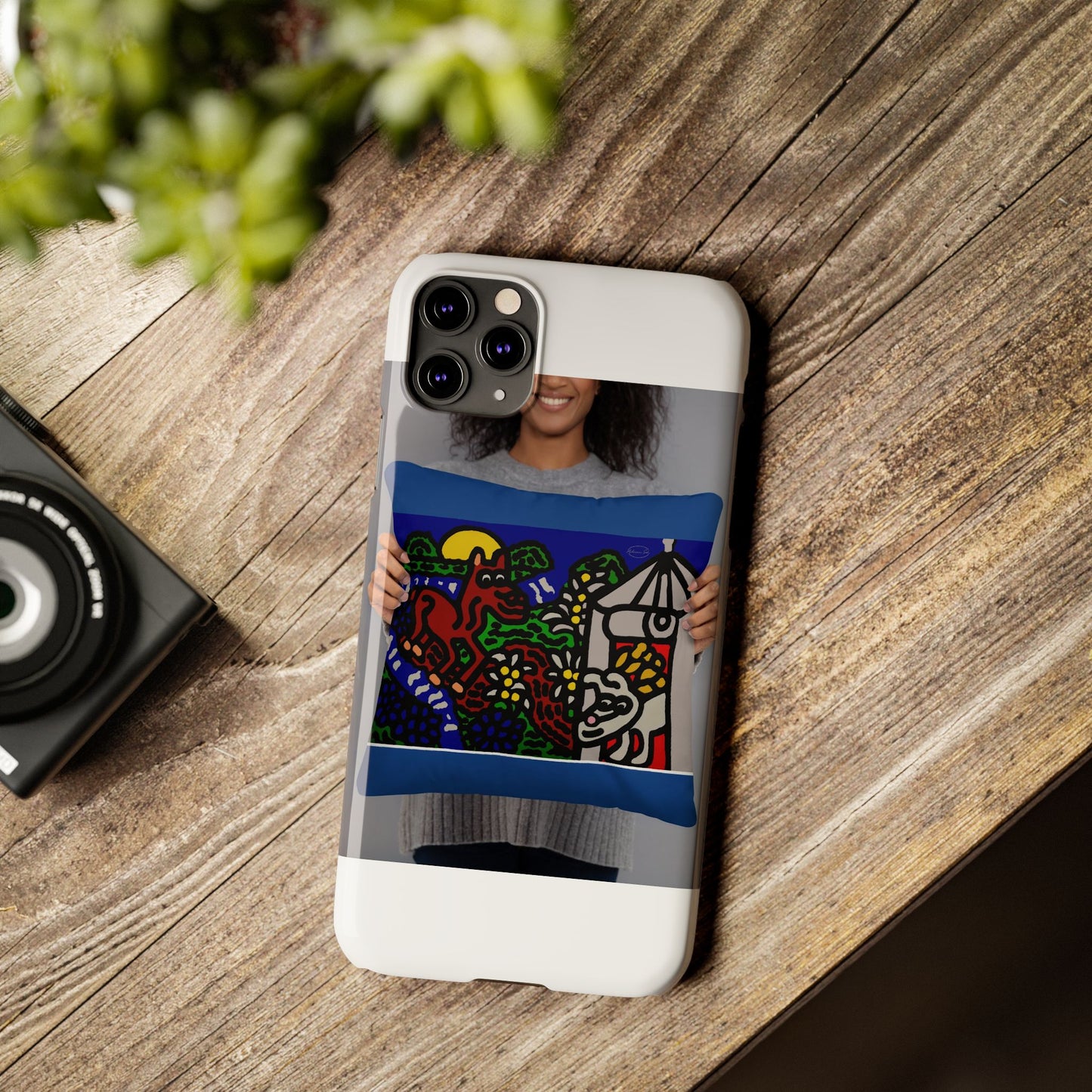 Bunny welcoming a friendly horse on his journey Slim Phone Case