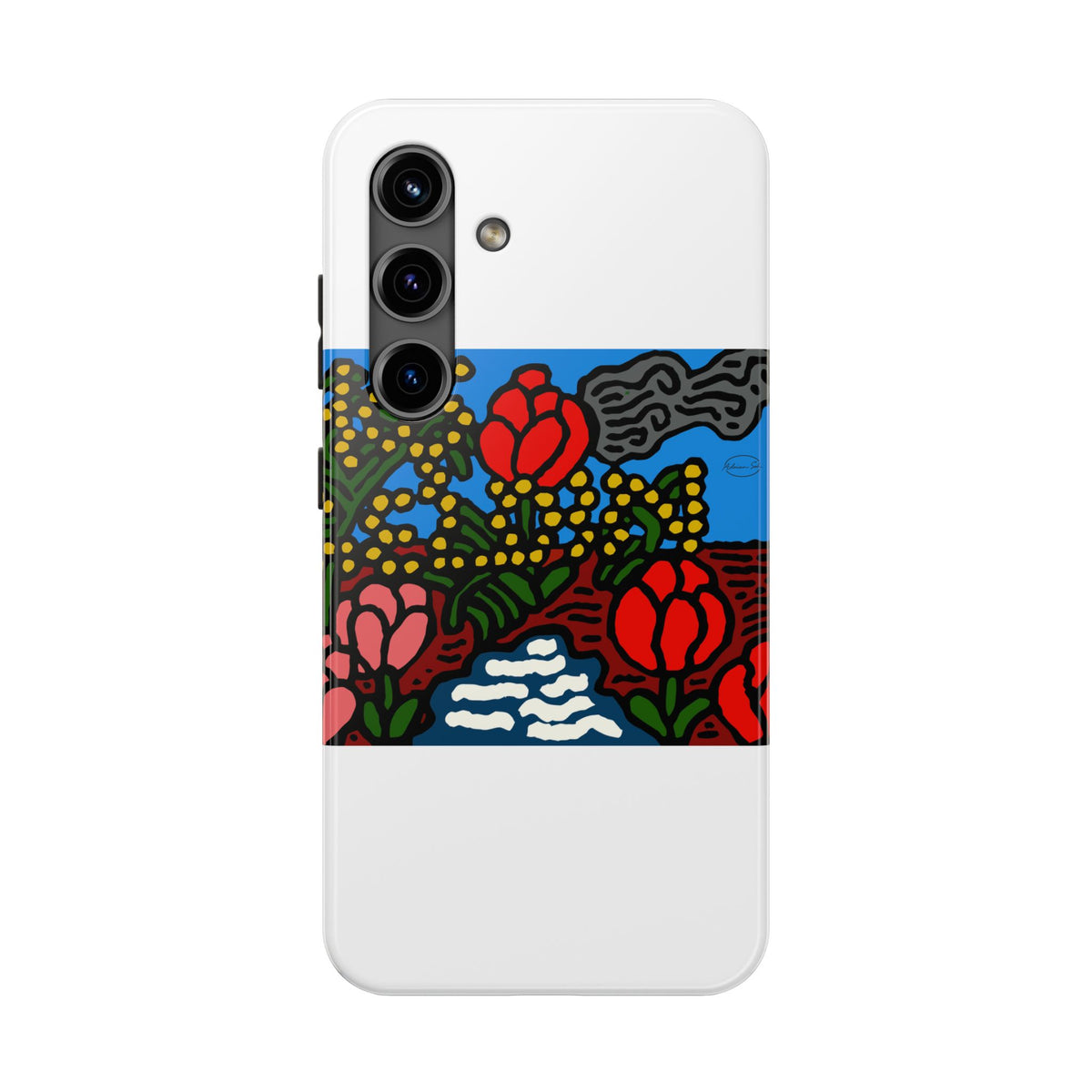 A field of tulips next to a wattle Tough Phone Case