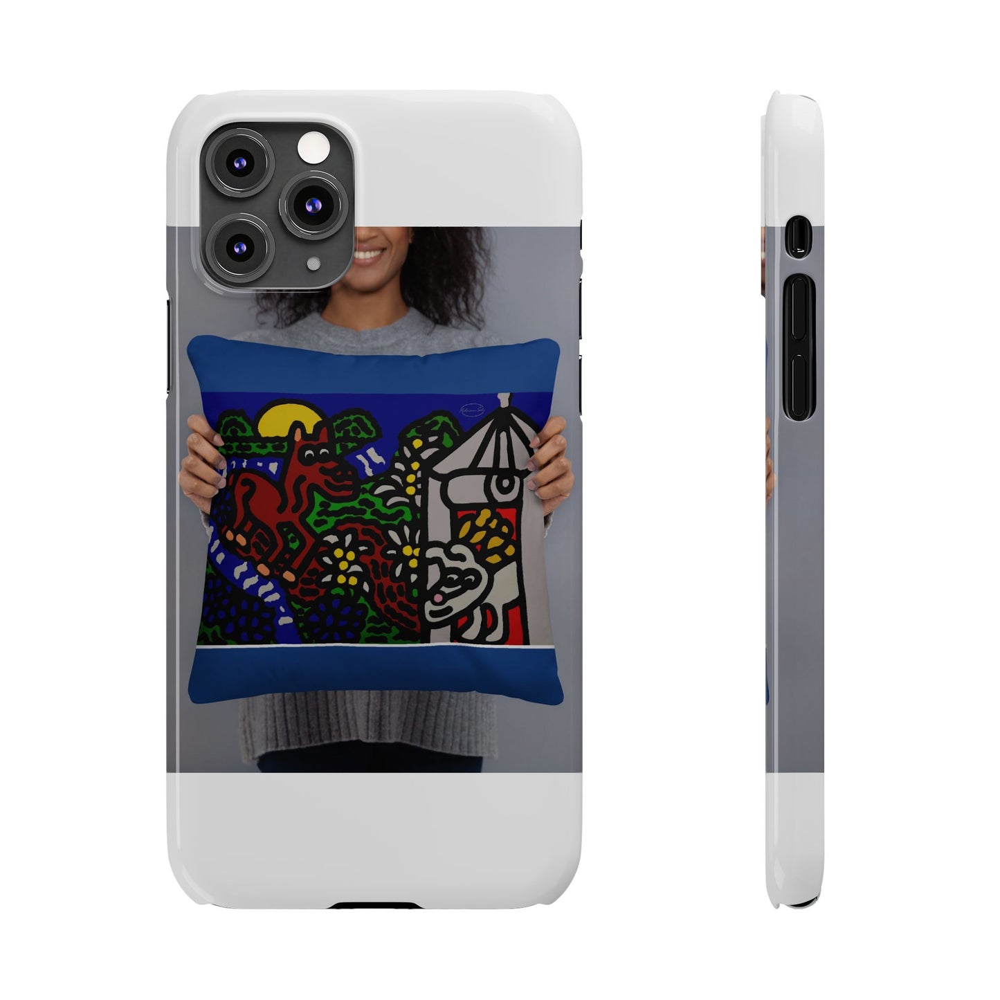 Bunny welcoming a friendly horse on his journey Slim Phone Case