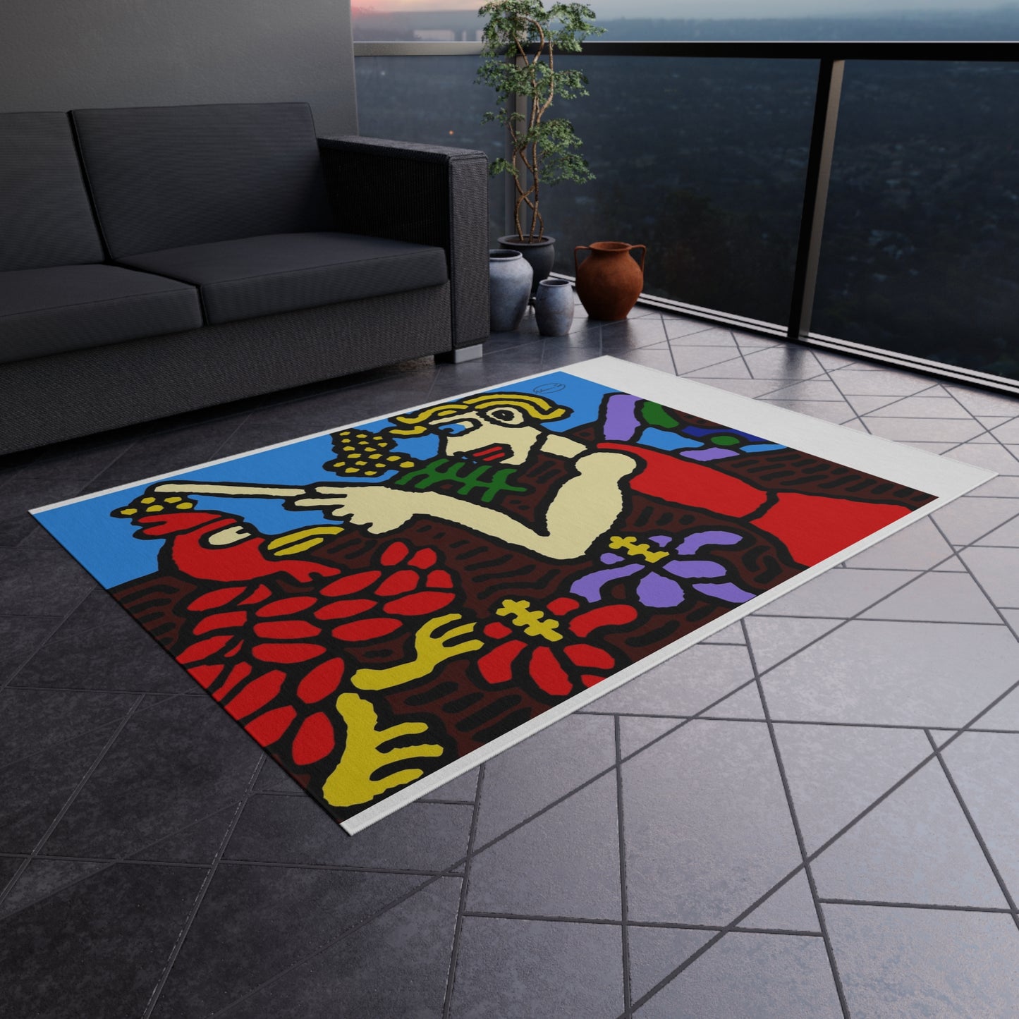 The hen gaining a blessing from a fairy — Outdoor Rug