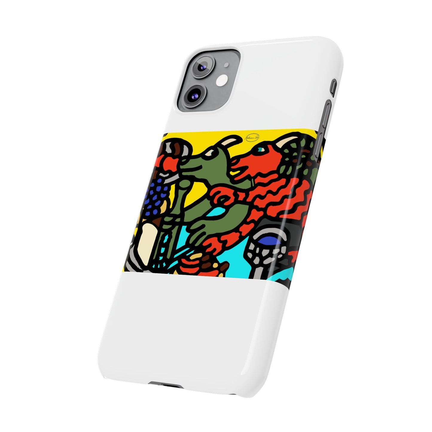 Two dragons enjoying a feast together Slim Phone Case