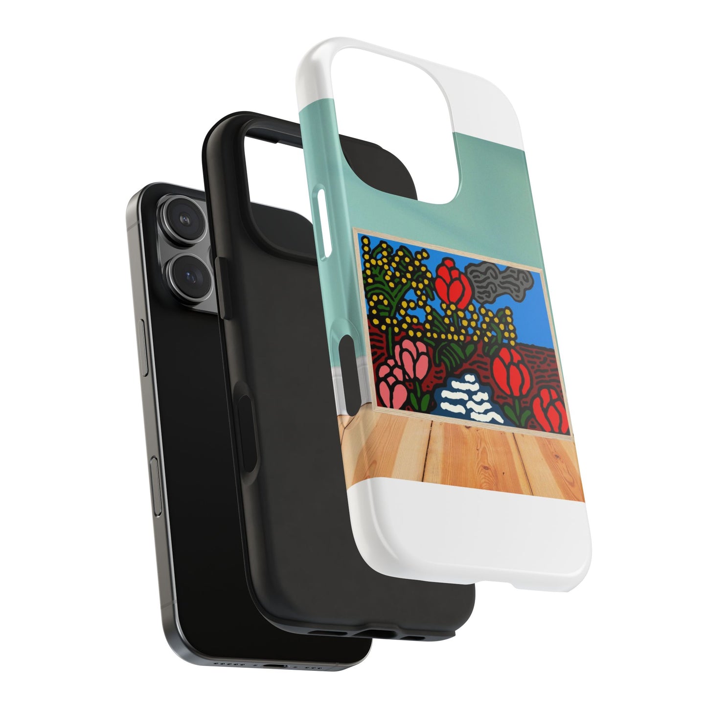 A field of tulips next to a wattle Tough Phone Case