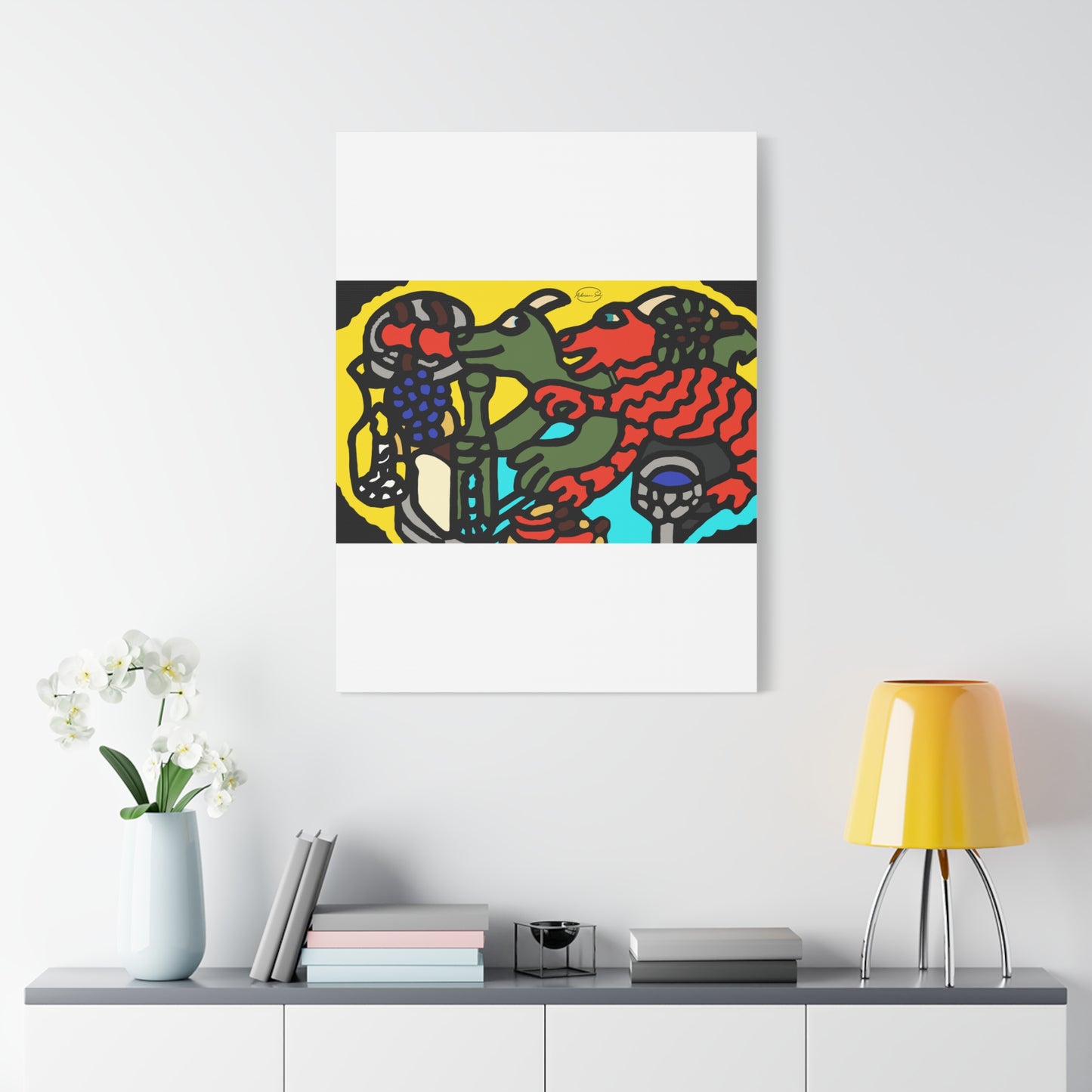 Two dragons enjoying a feast together Canvas (Large)