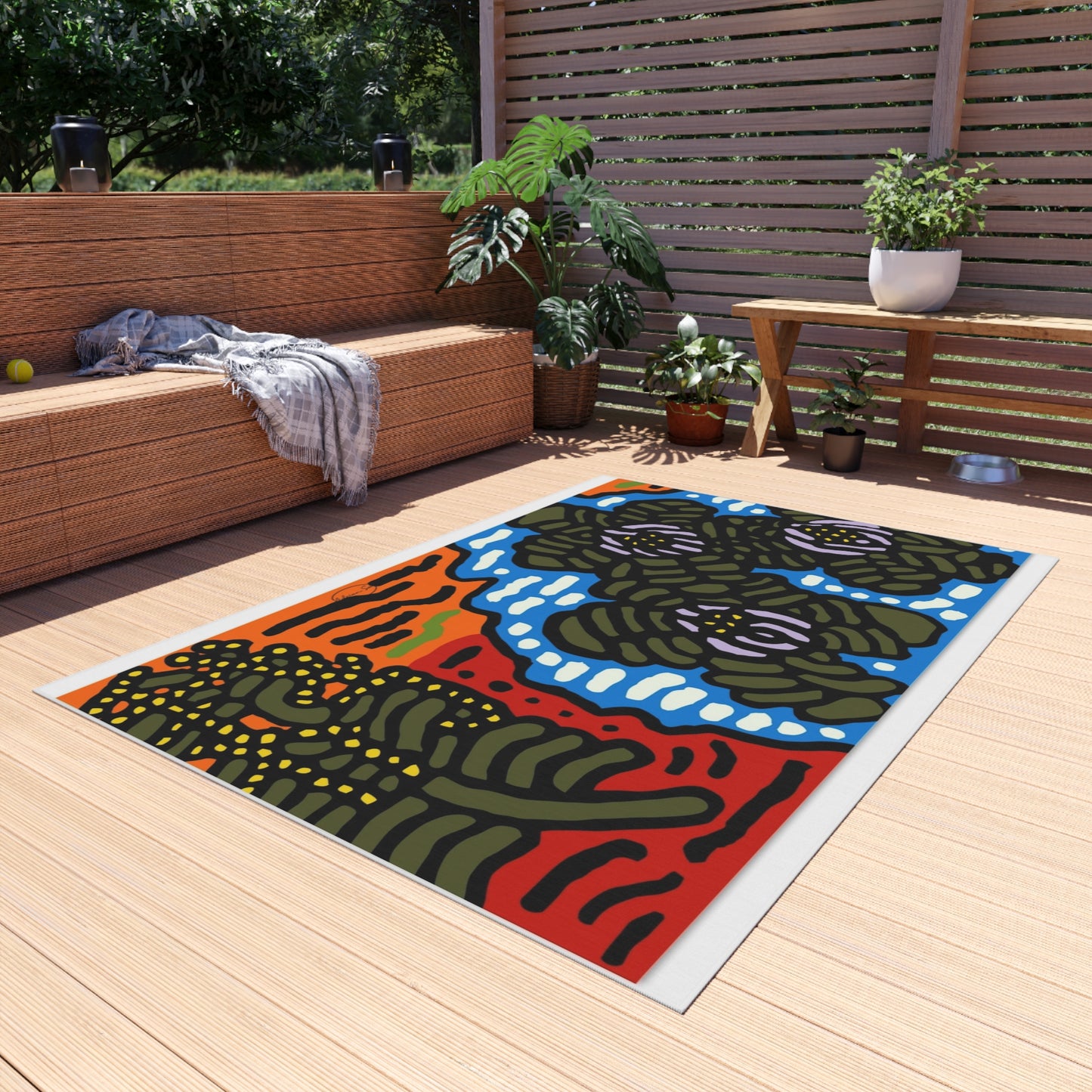 The Sri Lankan Water Lilies Meets The Australian Wattle — Outdoor Rug