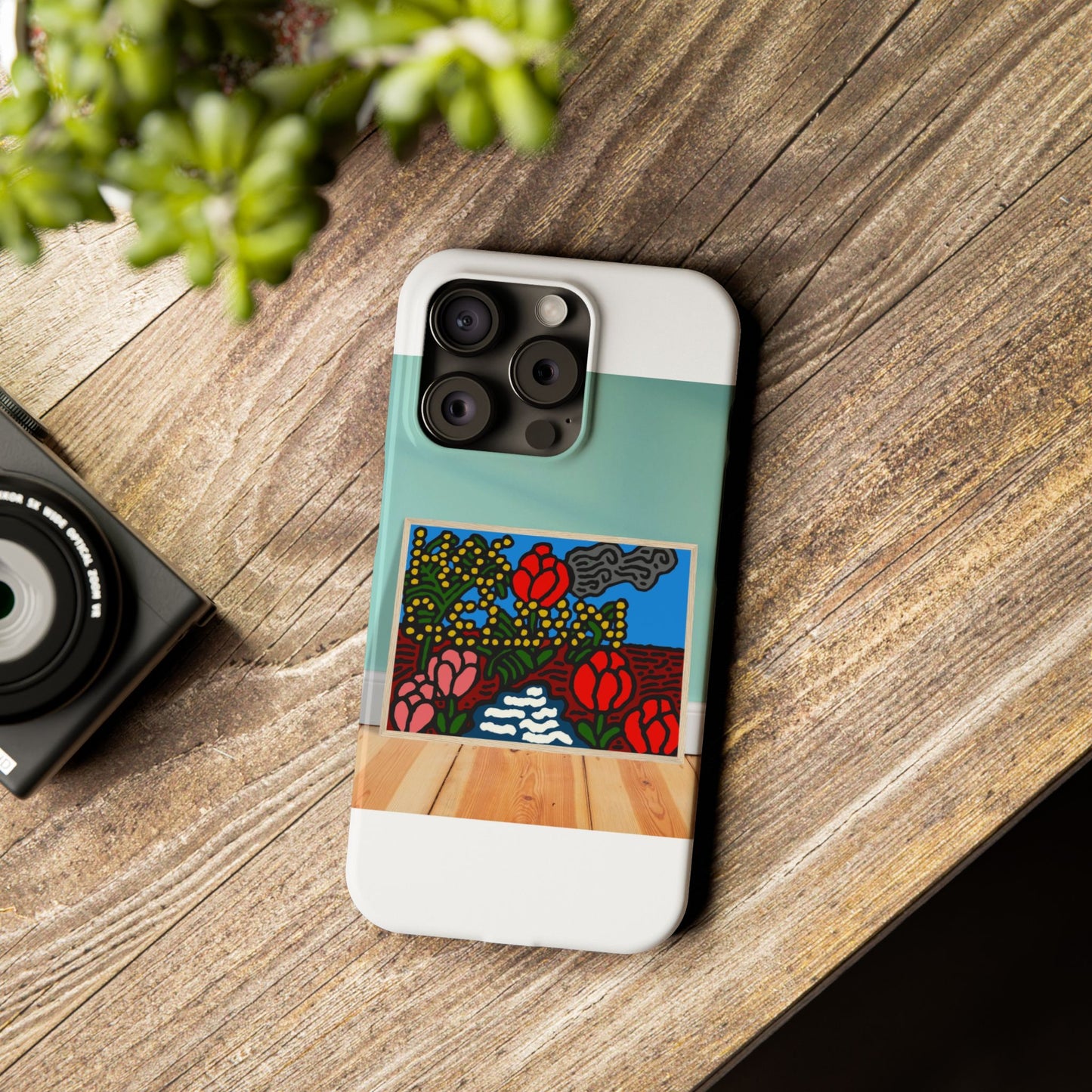 A field of tulips next to a wattle Slim Phone Case