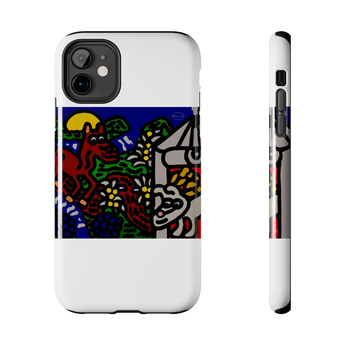Bunny welcoming a friendly horse on his journey Tough Phone Case