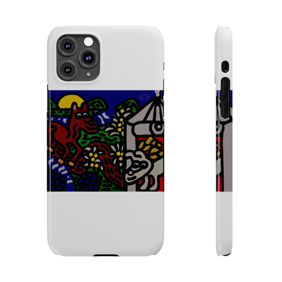 Bunny welcoming a friendly horse on his journey Slim Phone Case