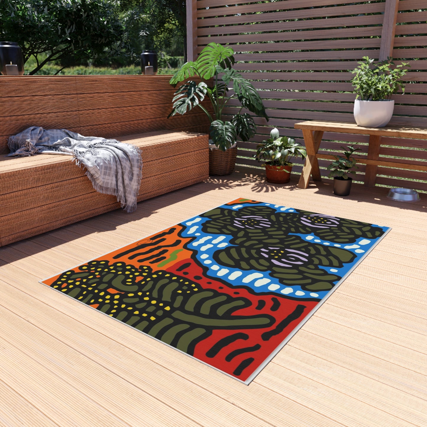 The Sri Lankan Water Lilies Meets The Australian Wattle — Outdoor Rug