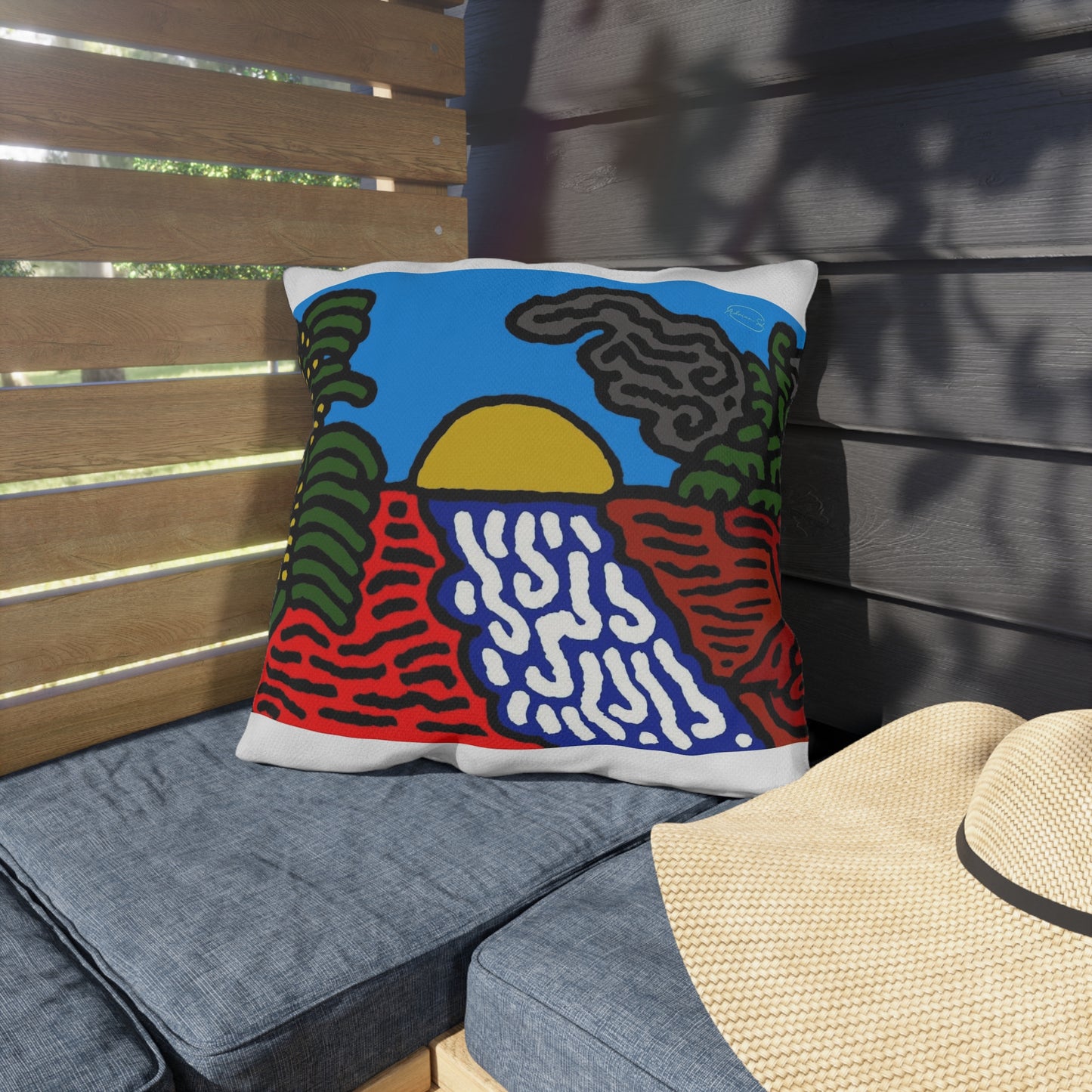 The river that joins the Australian wattle — Outdoor Pillow