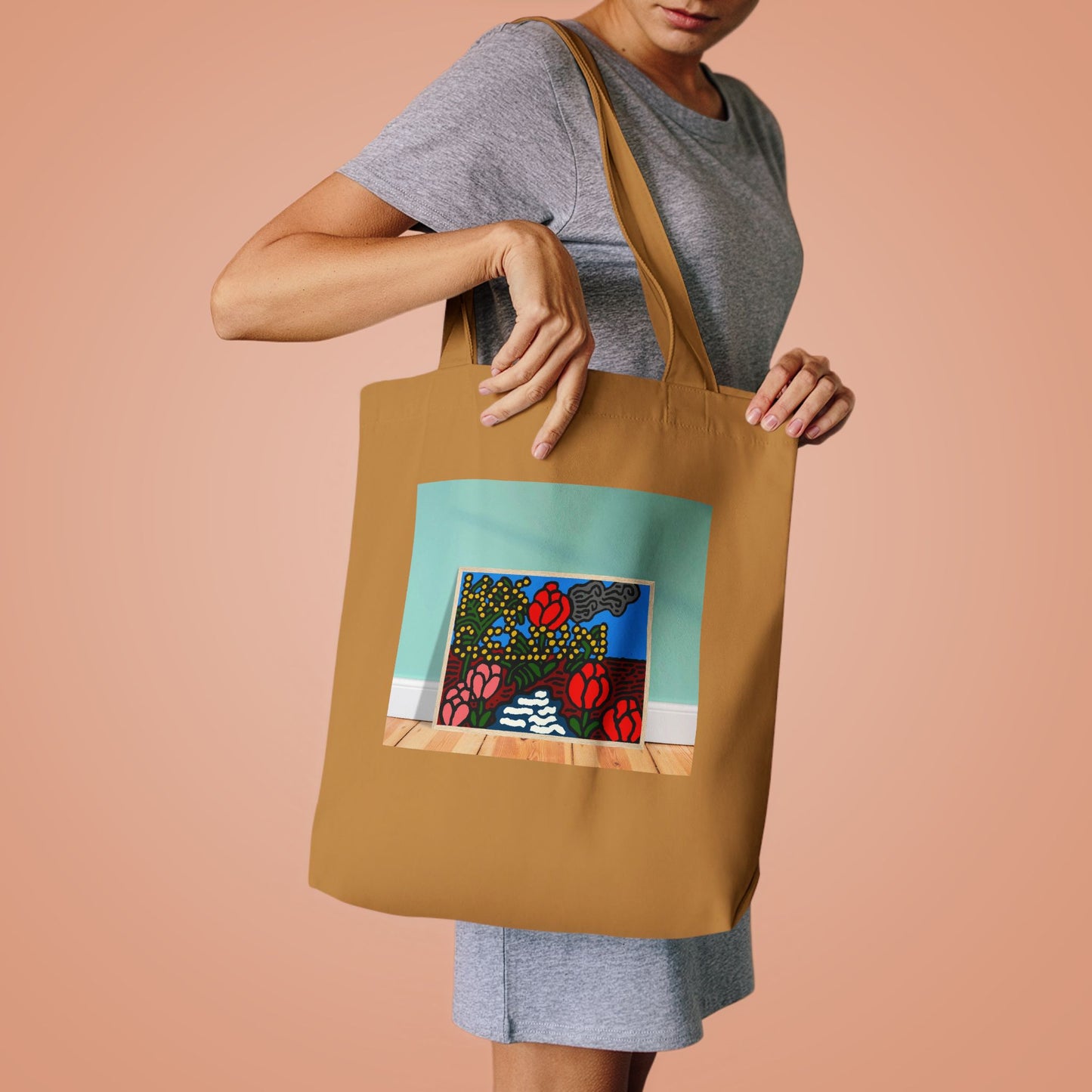 A field of tulips next to a wattle Classic Tote Bag