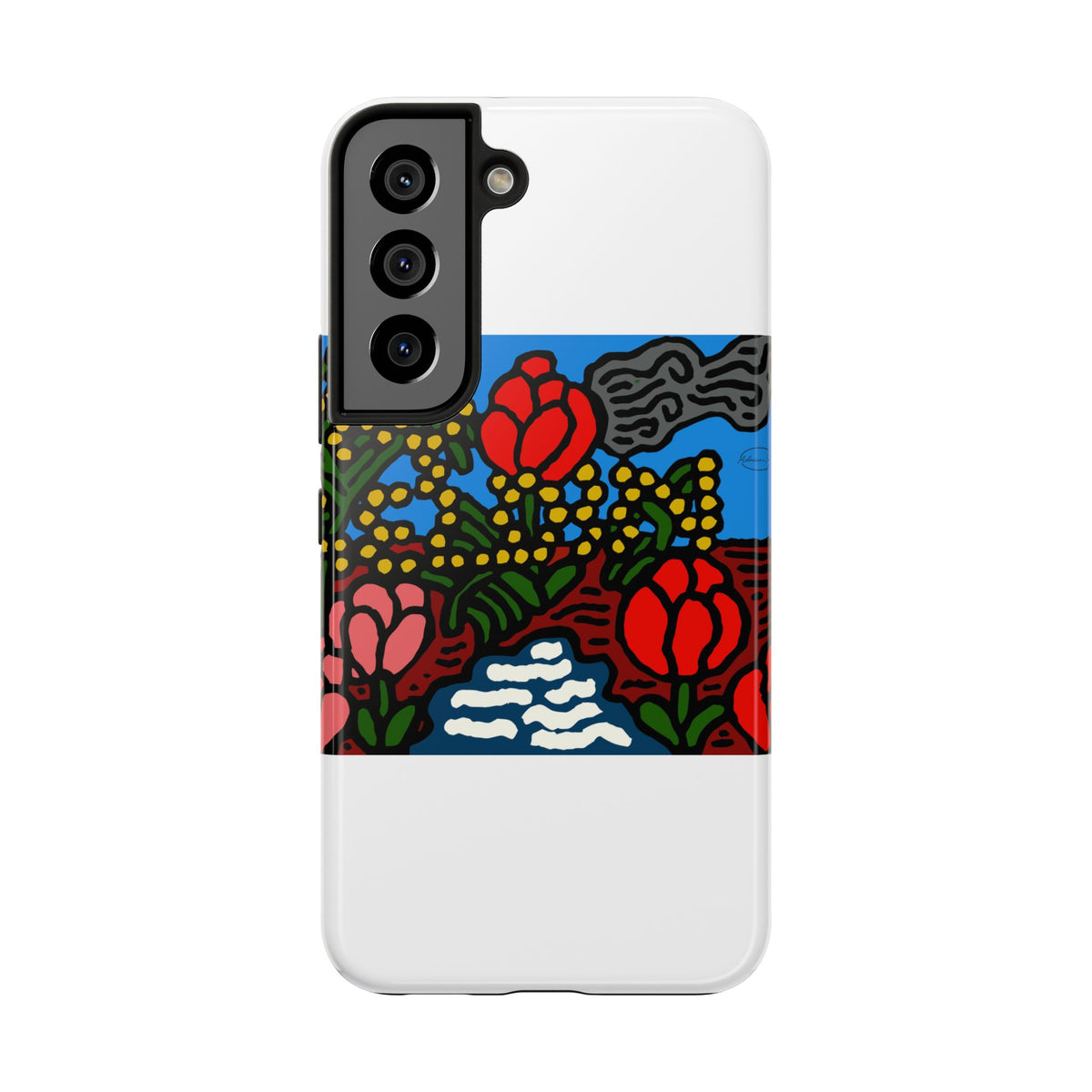 A field of tulips next to a wattle Tough Phone Case