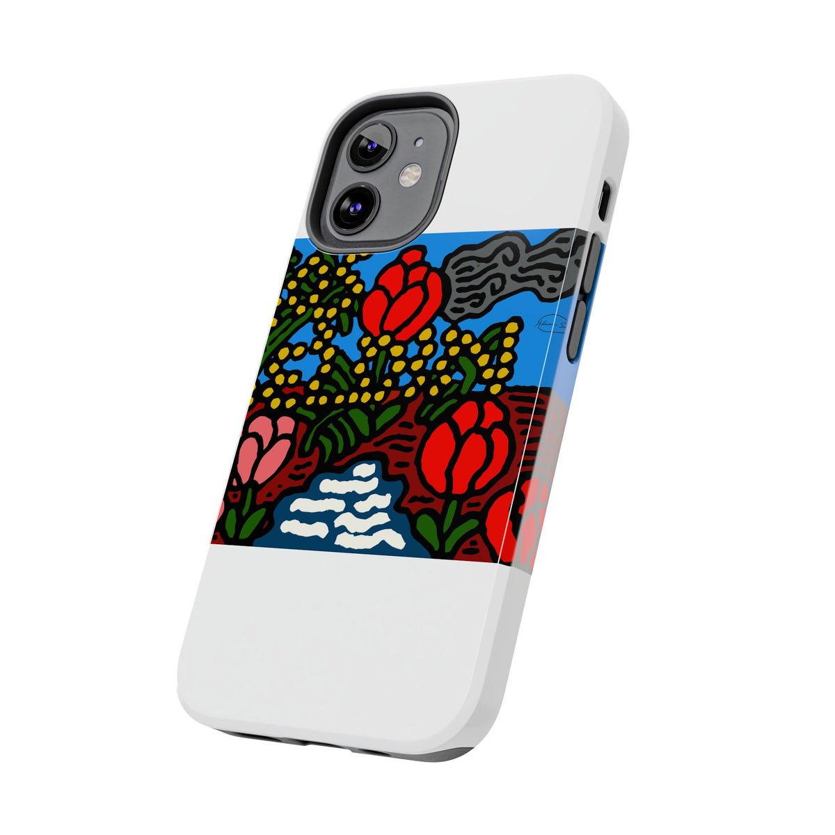 A field of tulips next to a wattle Tough Phone Case