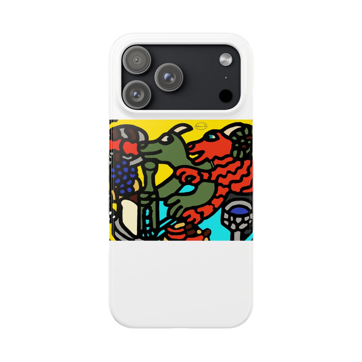 Two dragons enjoying a feast together Slim Phone Case