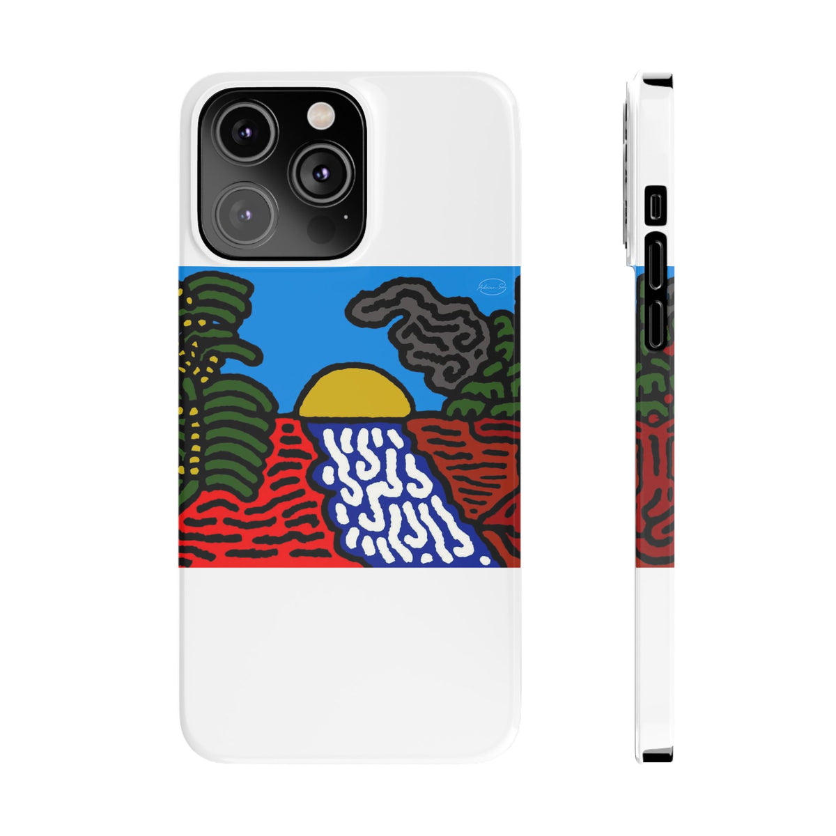 The river that joins the Australian wattle and Lebanese cedar tree in friendship Slim Phone Case