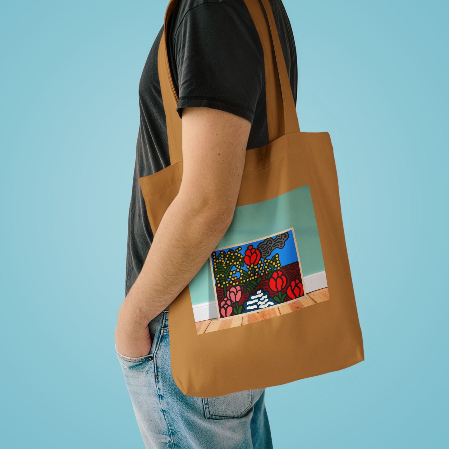 A field of tulips next to a wattle Classic Tote Bag