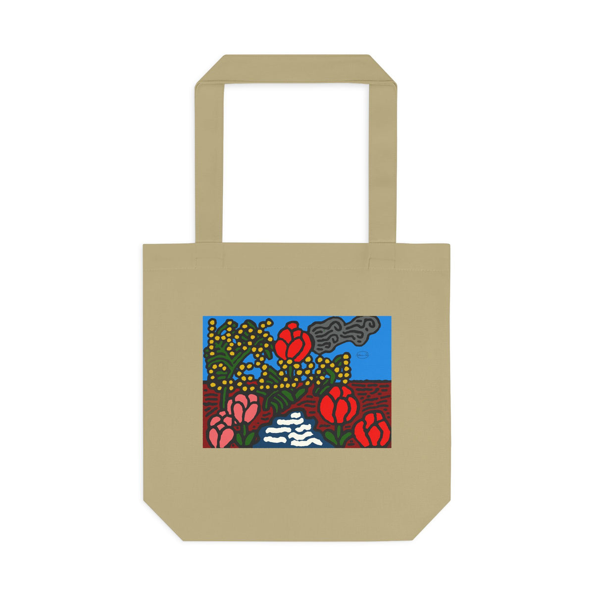 A field of tulips next to a wattle Classic Tote Bag