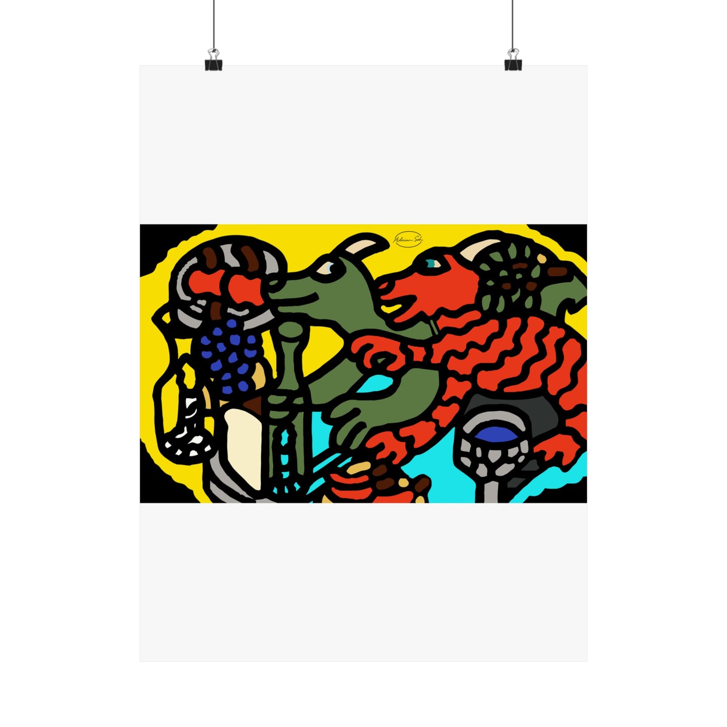 Two dragons enjoying a feast together Matte Poster Vertical (Large)