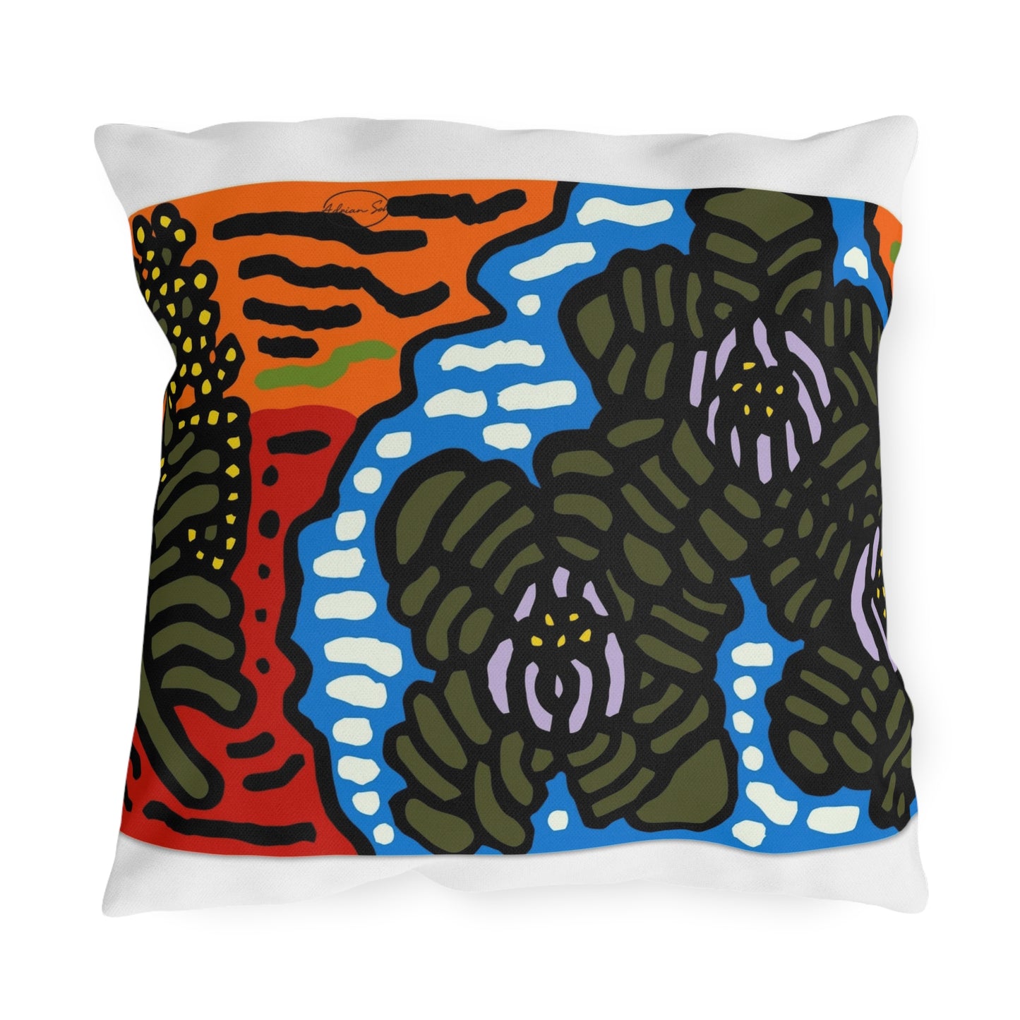 The Sri Lankan Water Lilies Meets The Australian Wattle — Outdoor Pillow