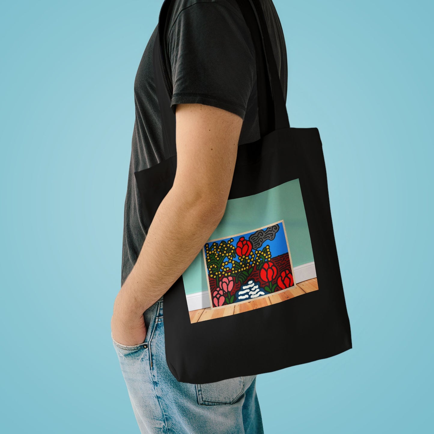 A field of tulips next to a wattle Classic Tote Bag