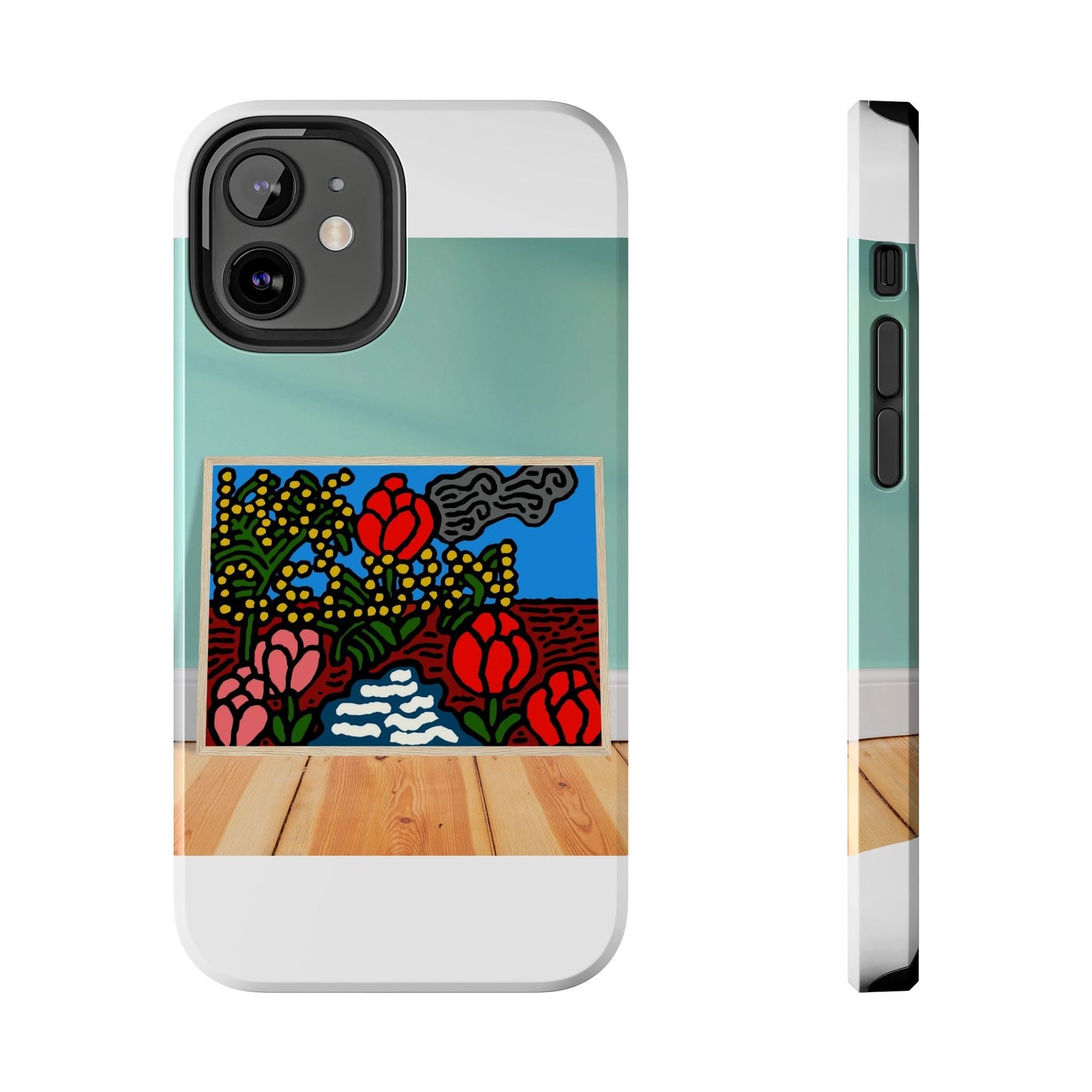 A field of tulips next to a wattle Tough Phone Case
