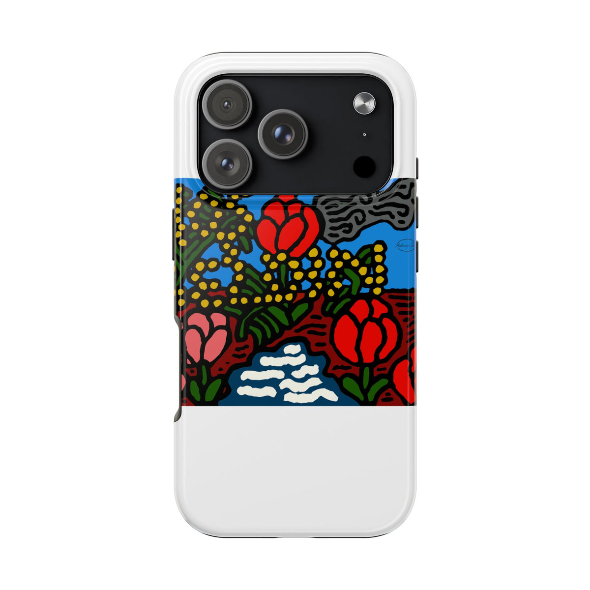 A field of tulips next to a wattle Tough Phone Case