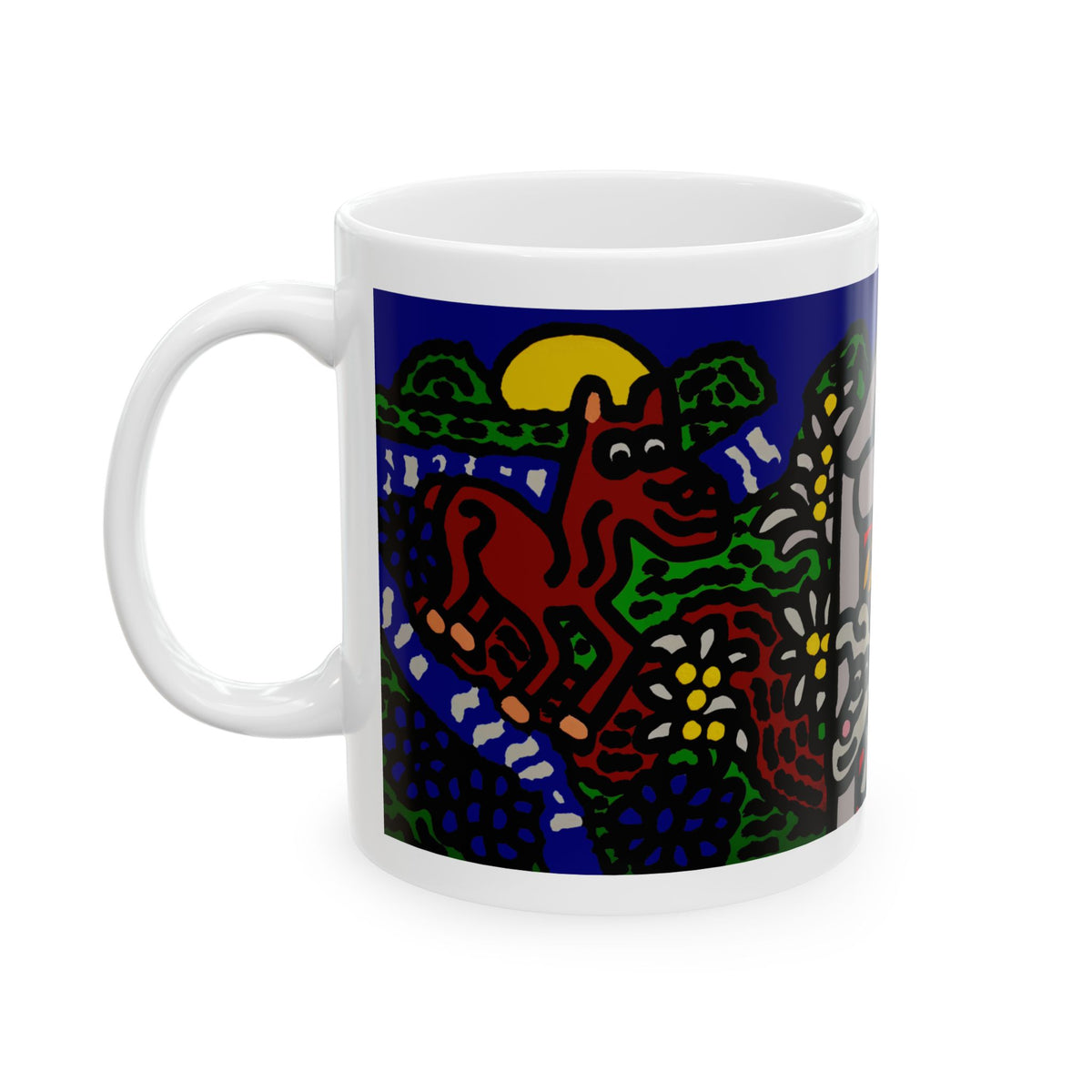 Bunny welcoming a friendly horse on his journey - Ceramic Mug 11oz
