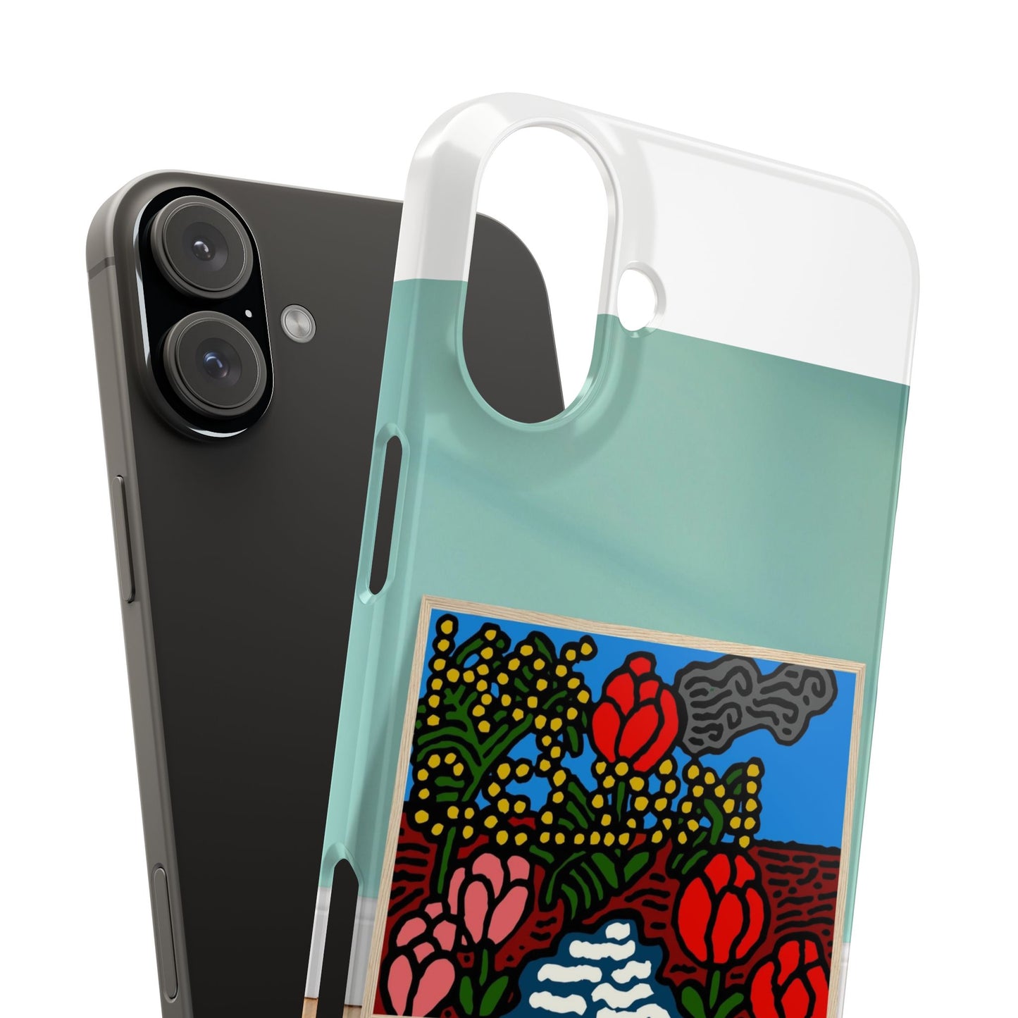A field of tulips next to a wattle Slim Phone Case