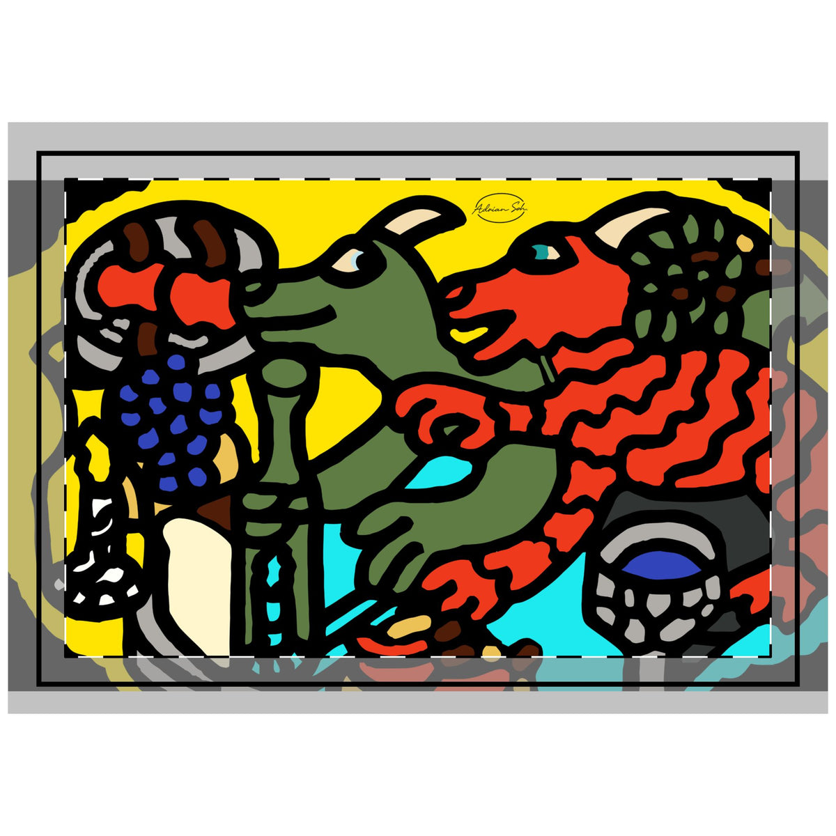Two dragons enjoying a feast together — Throw Pillow