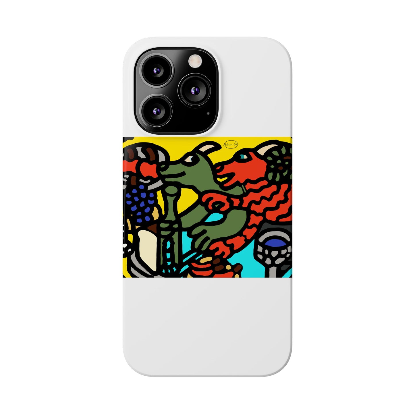 Two dragons enjoying a feast together Slim Phone Case