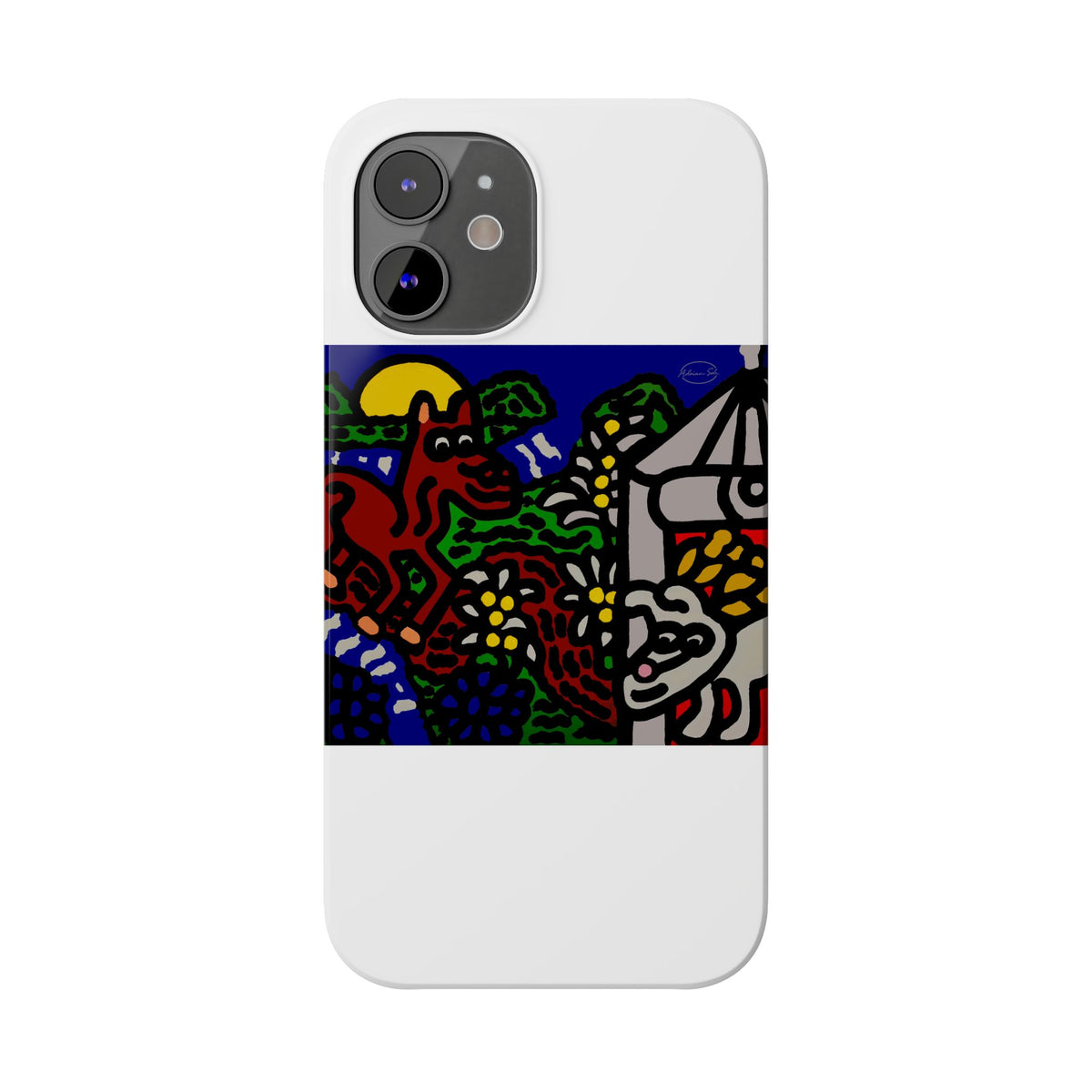 Bunny welcoming a friendly horse on his journey Slim Phone Case