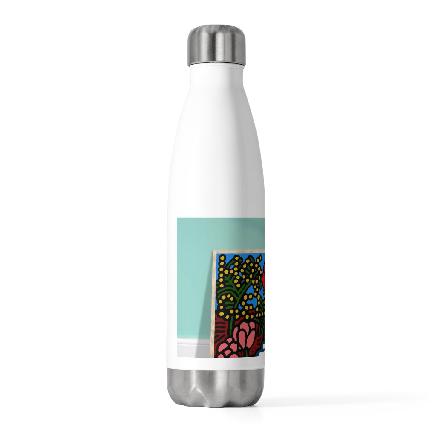 A field of tulips next to a wattle Stainless Steel Water Bottle
