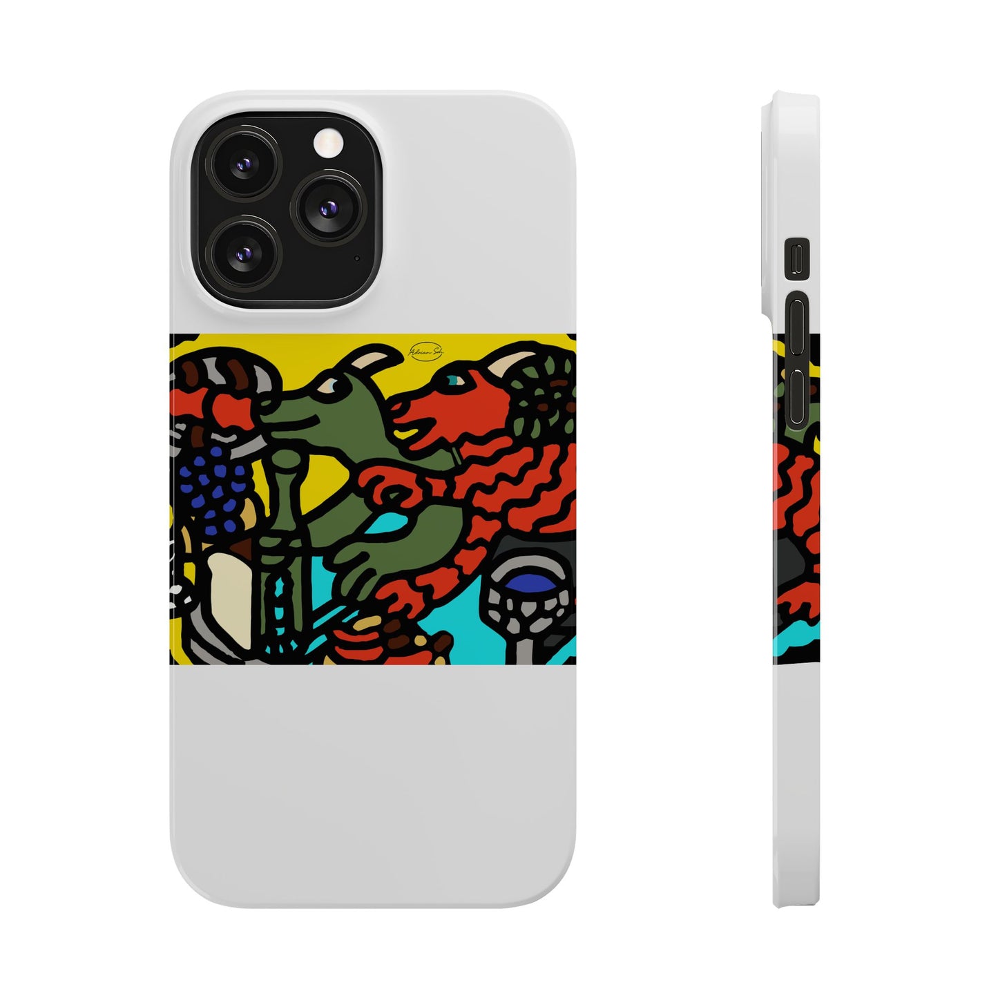 Two dragons enjoying a feast together Slim Phone Case